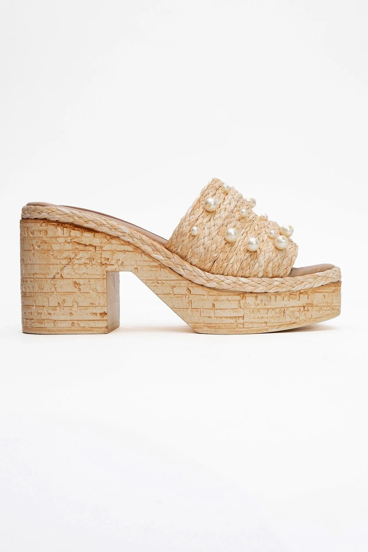 Rayne - Beige Straw Pearl Platform Heel Mule (Women) - Image 6