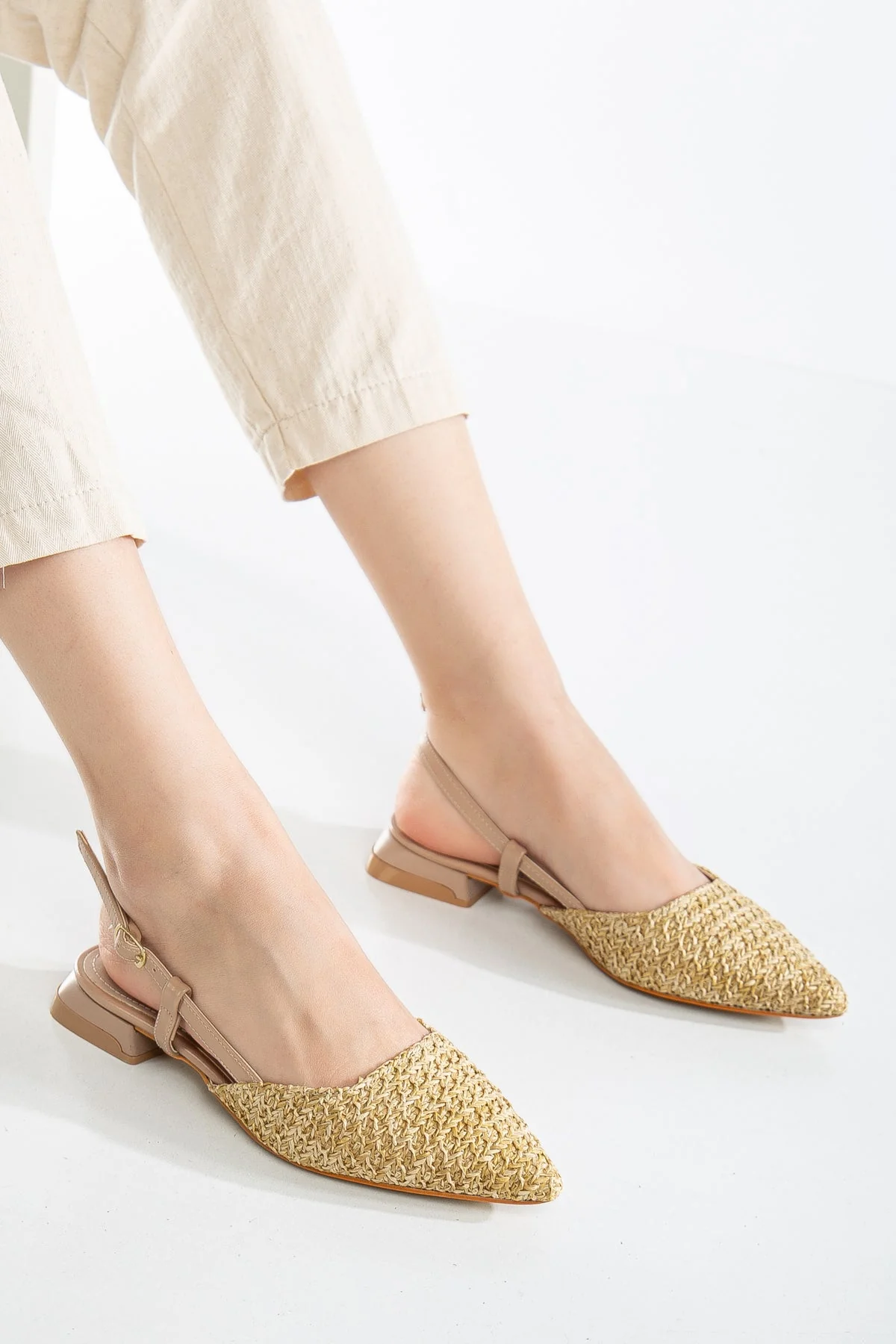 Riley - Beige Woven Slingback Flats - Image 2