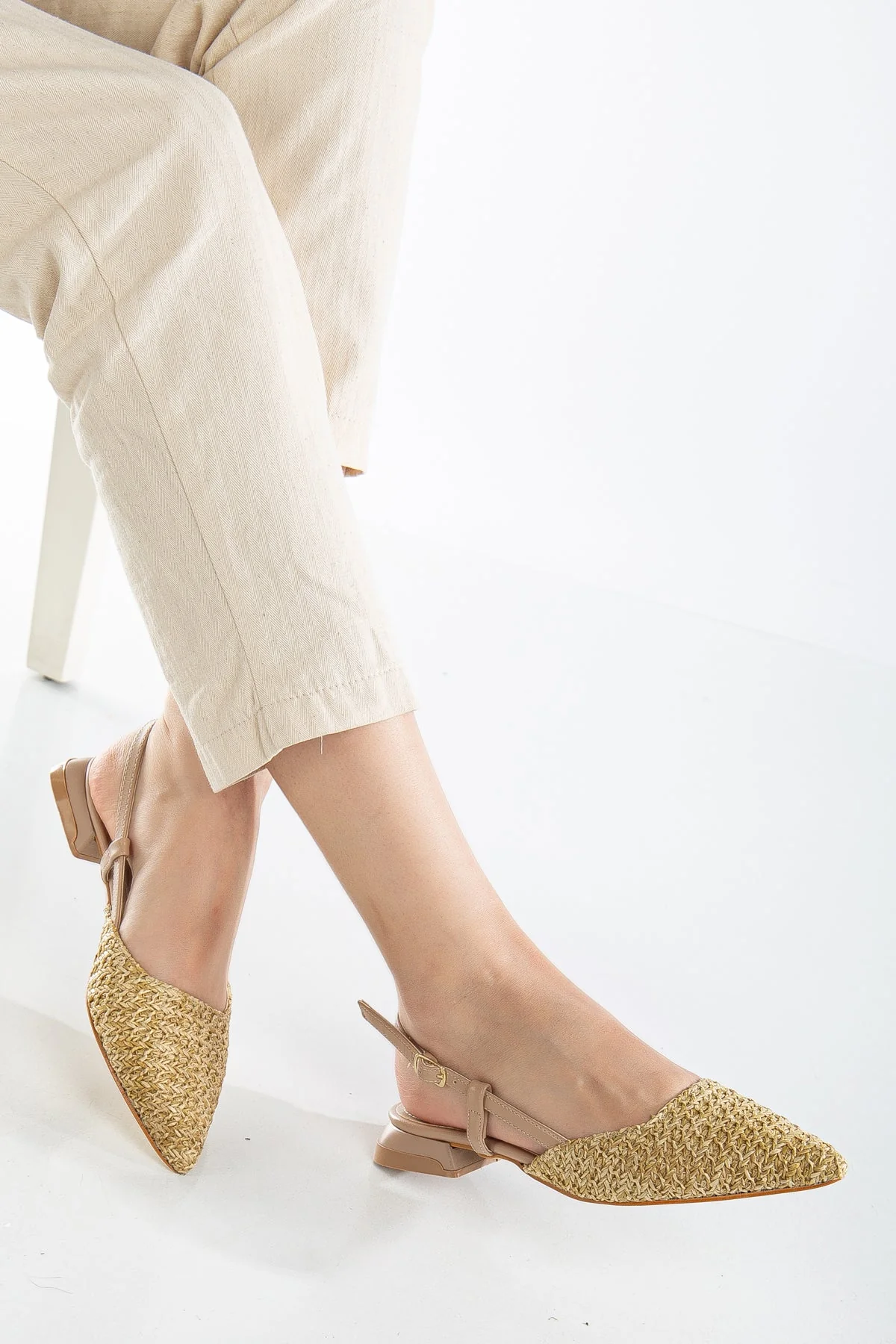 Riley - Beige Woven Slingback Flats - Image 4