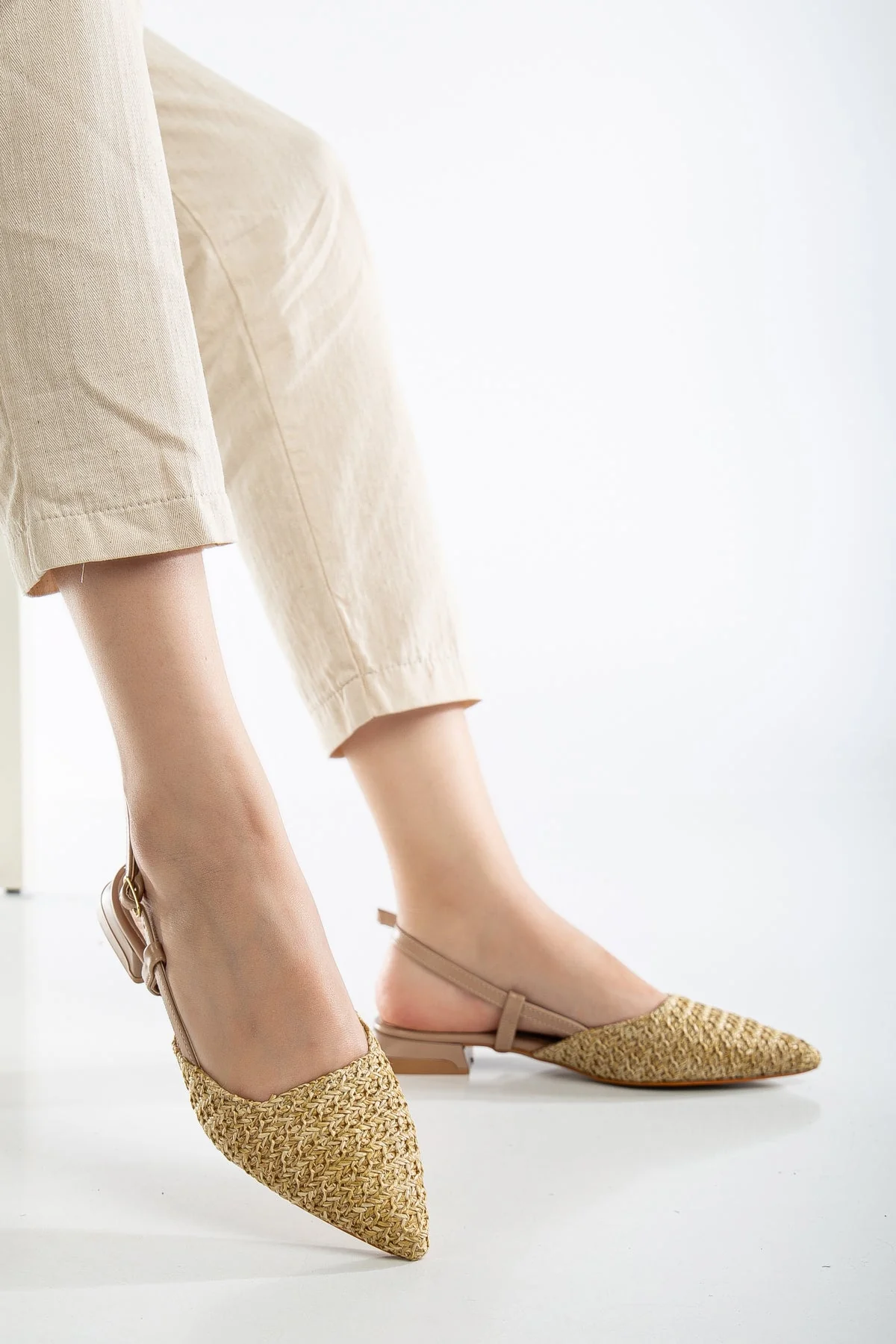 Riley - Beige Woven Slingback Flats - Image 5