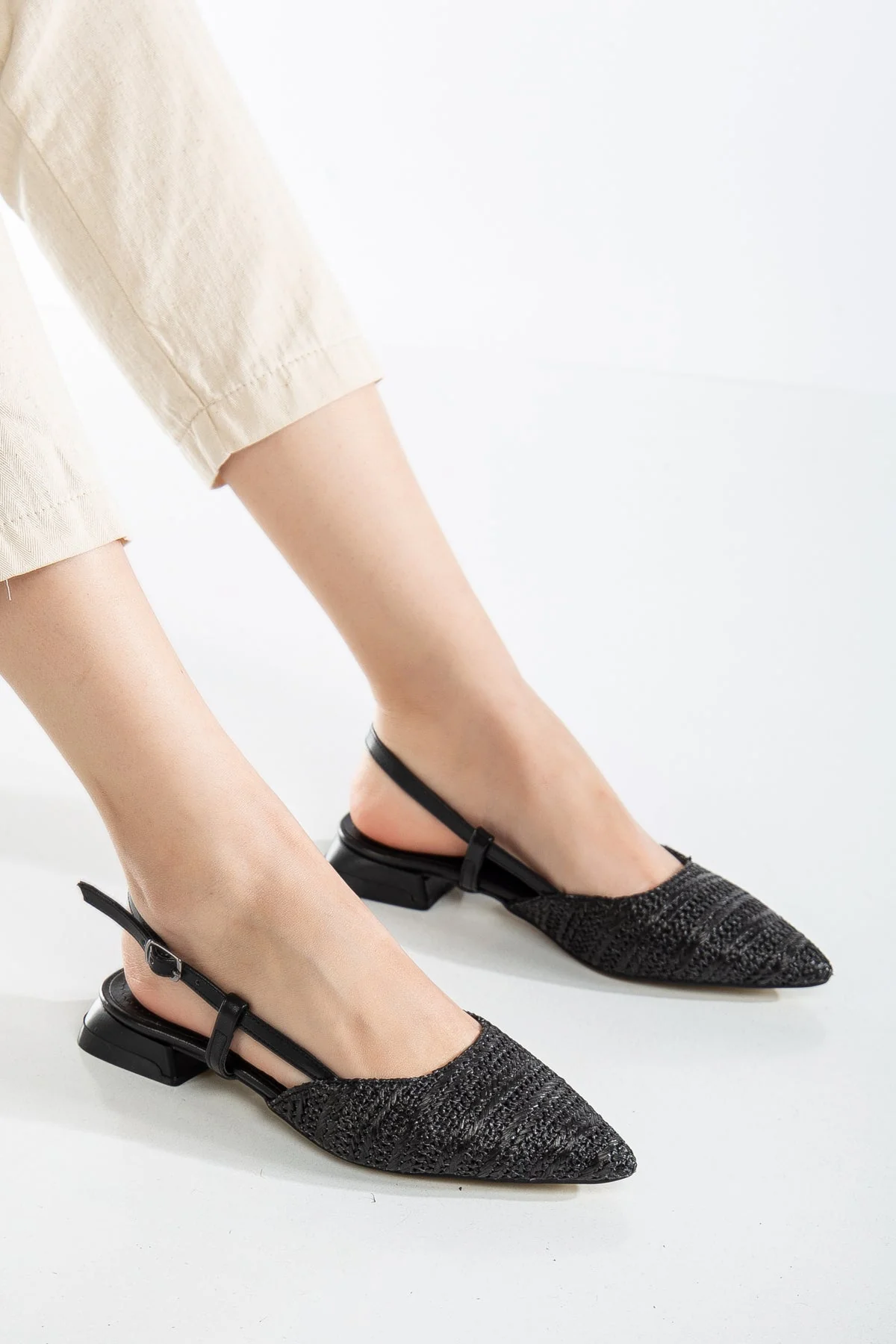 Riley - Black Woven Slingback Flats - Image 2