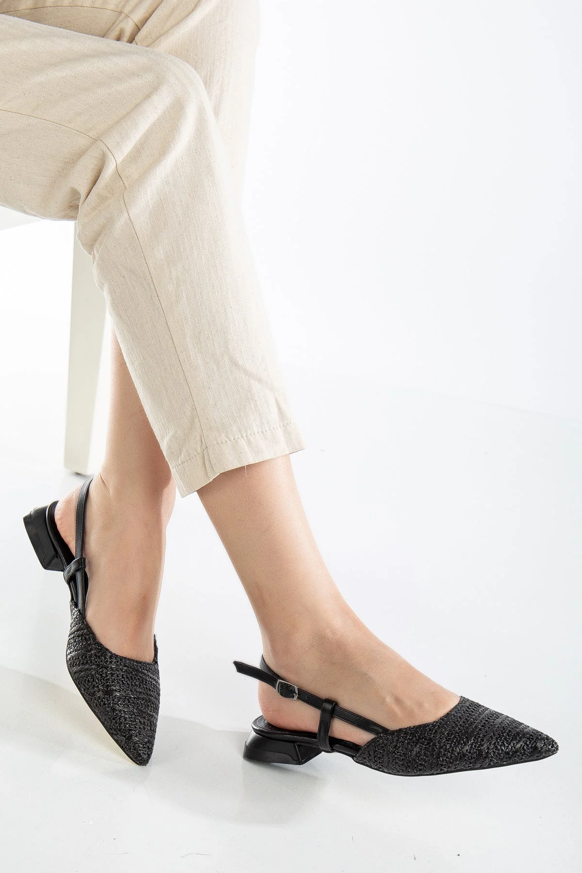 Riley - Black Woven Slingback Flats - Image 4