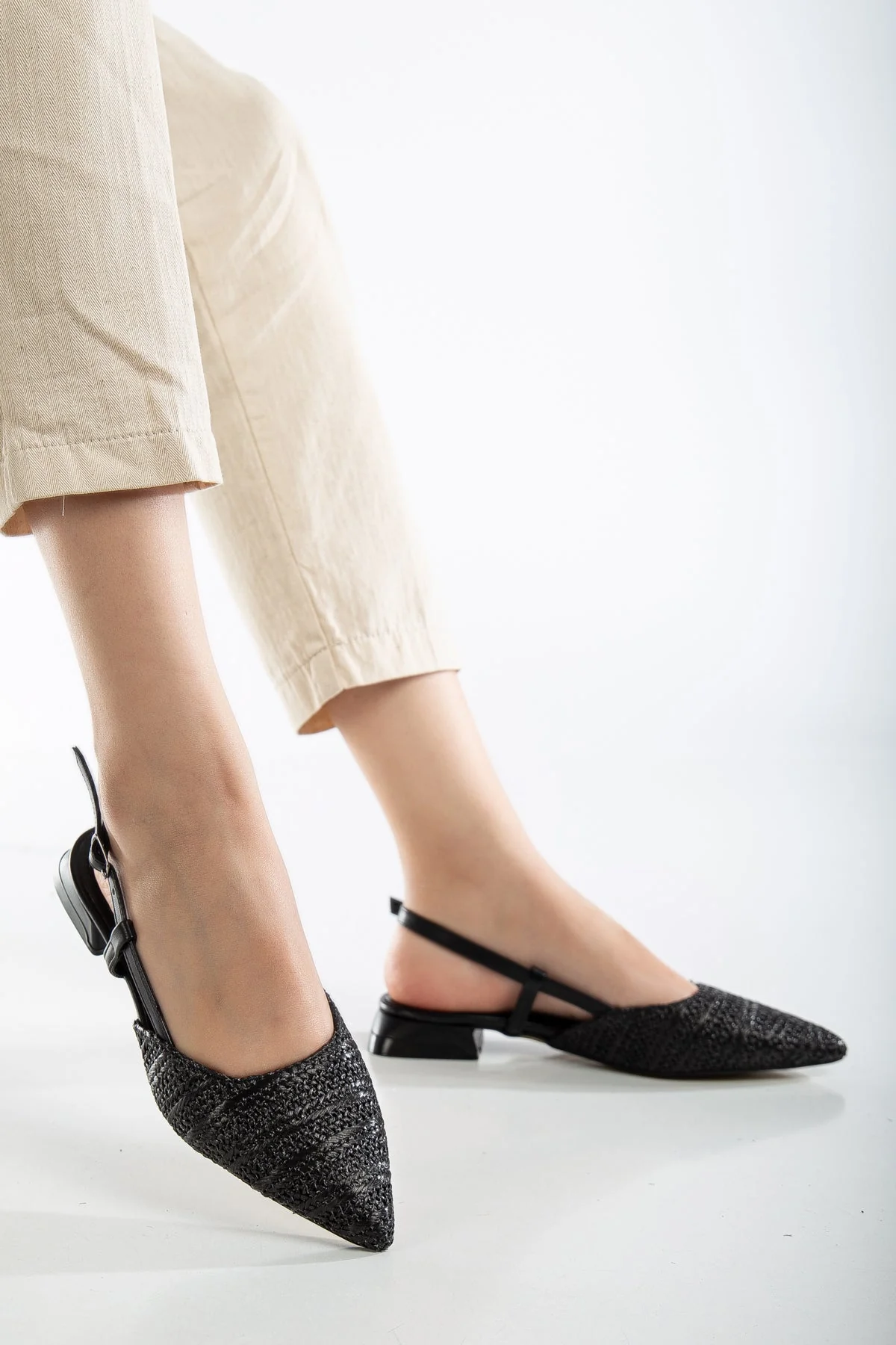 Riley - Black Woven Slingback Flats - Image 5