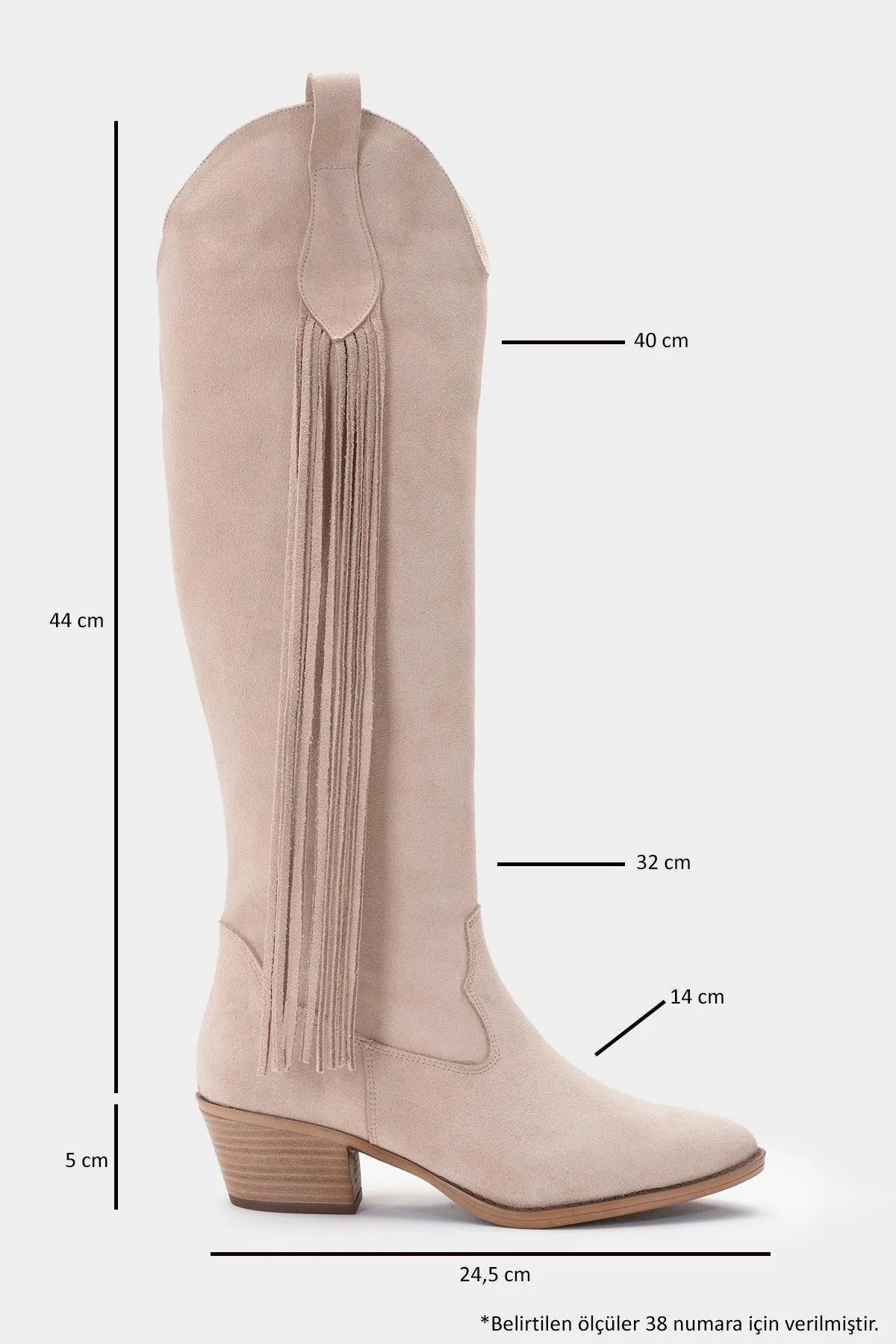 Rios - Beige Genuine Leather Suede Tassel Chunky Heel Boot (Women) - Image 4