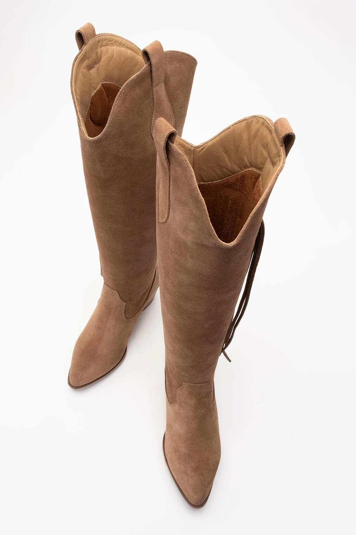 Rios - Taupe Genuine Leather Suede Block Heel Knee-High Boot (Women) - Image 2