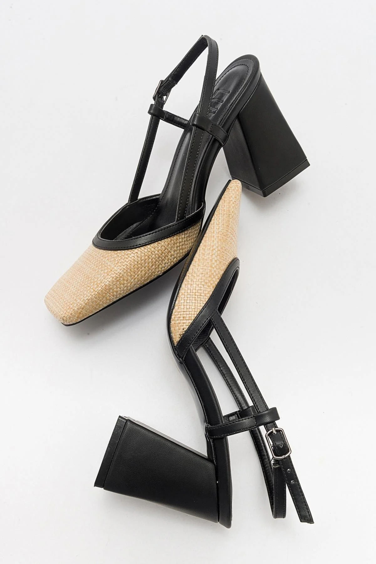 Rivie - Black Raffia Round Toe Chunky Heel Shoe (Women) - Image 2