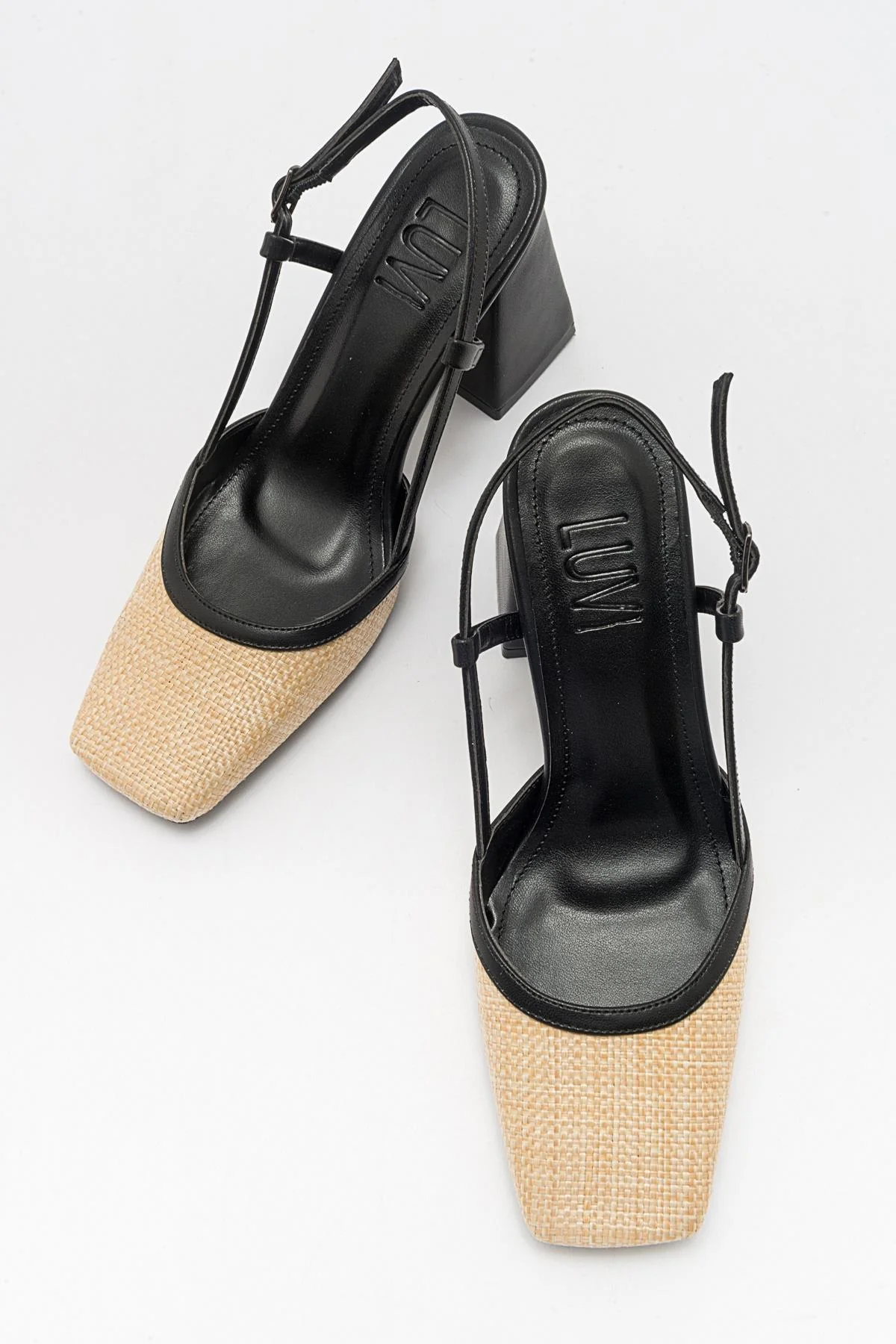 Rivie - Black Raffia Round Toe Chunky Heel Shoe (Women) - Image 3