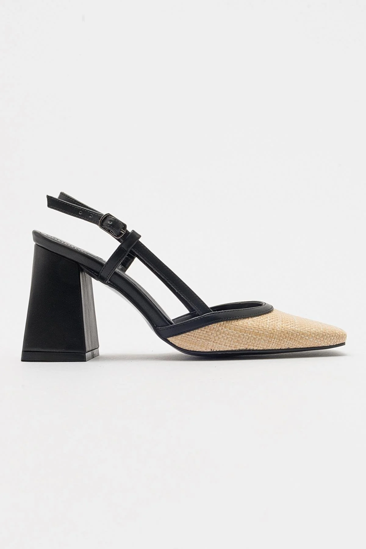 Rivie - Black Raffia Round Toe Chunky Heel Shoe (Women) - Image 6