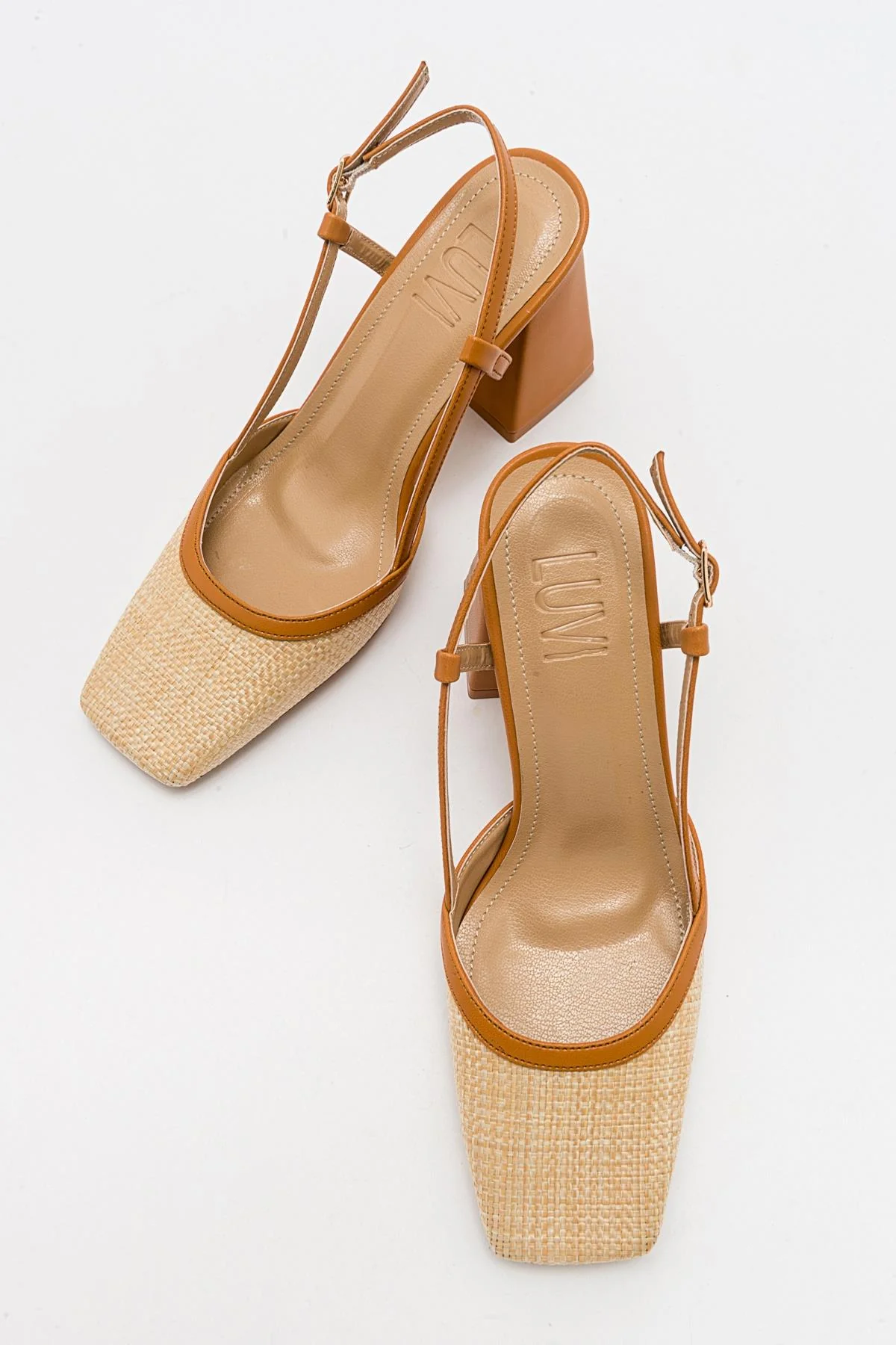 Rivie - Cognac Raffia Round Toe Chunky Heel Shoe (Women) - Image 4