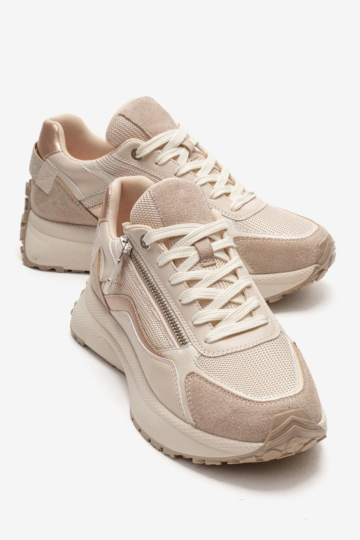 ROCCA - Beige Zip-Detail Genuine Leather Sneaker (Women)