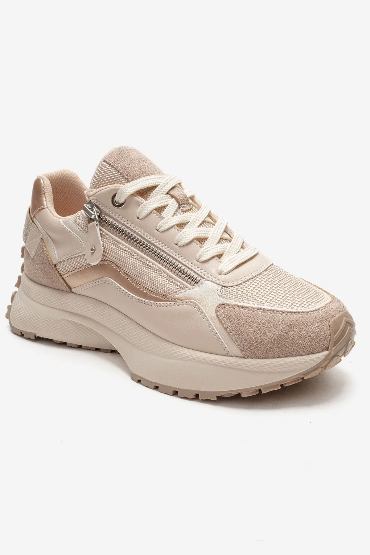 ROCCA - Beige Zip-Detail Genuine Leather Sneaker (Women) - Image 3