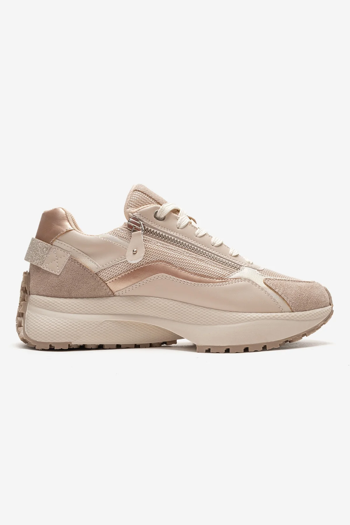 ROCCA - Beige Zip-Detail Genuine Leather Sneaker (Women) - Image 4