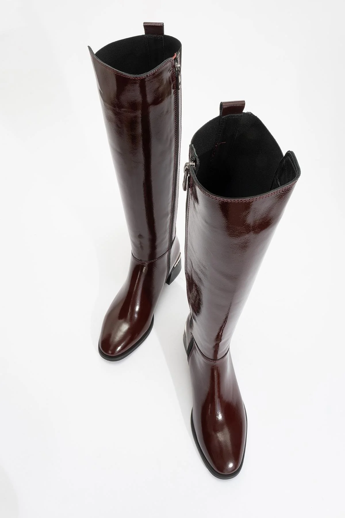 Rochos - Burgundy Patent Genuine Leather Block Heel Knee-High Boot (Women) - Image 3