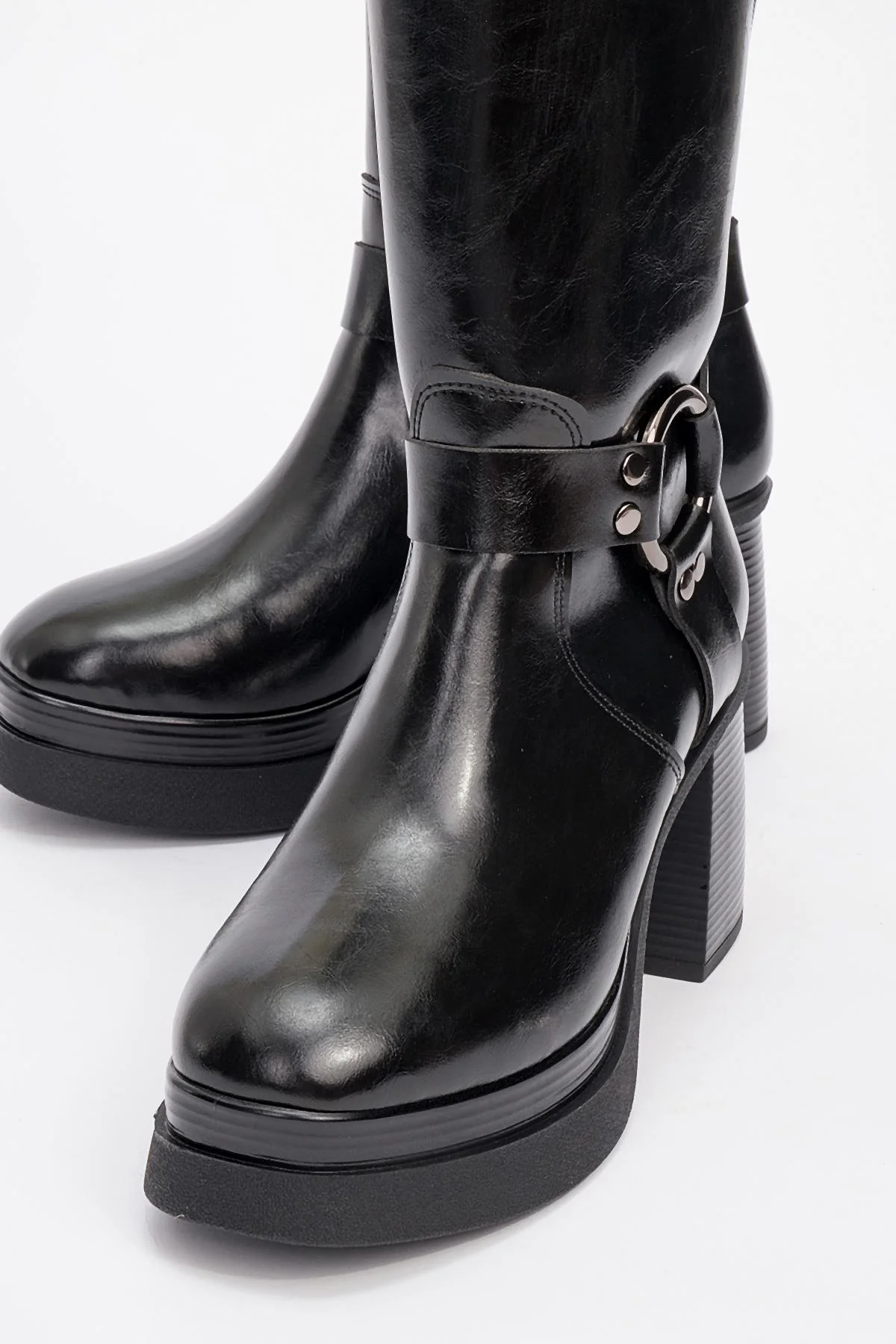 Rock - Black Buckle & Zip Platform Heel Boot (Women) - Image 3