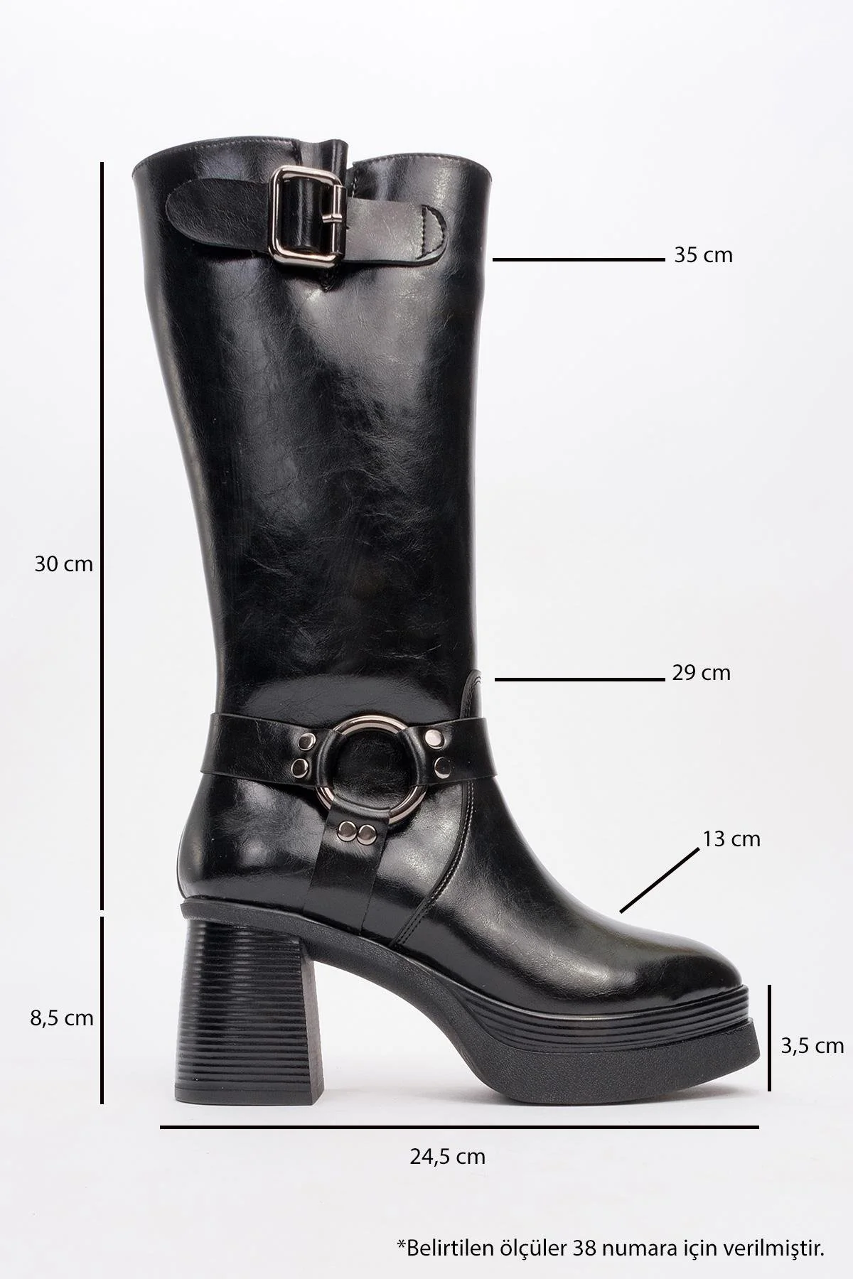 Rock - Black Buckle & Zip Platform Heel Boot (Women) - Image 4