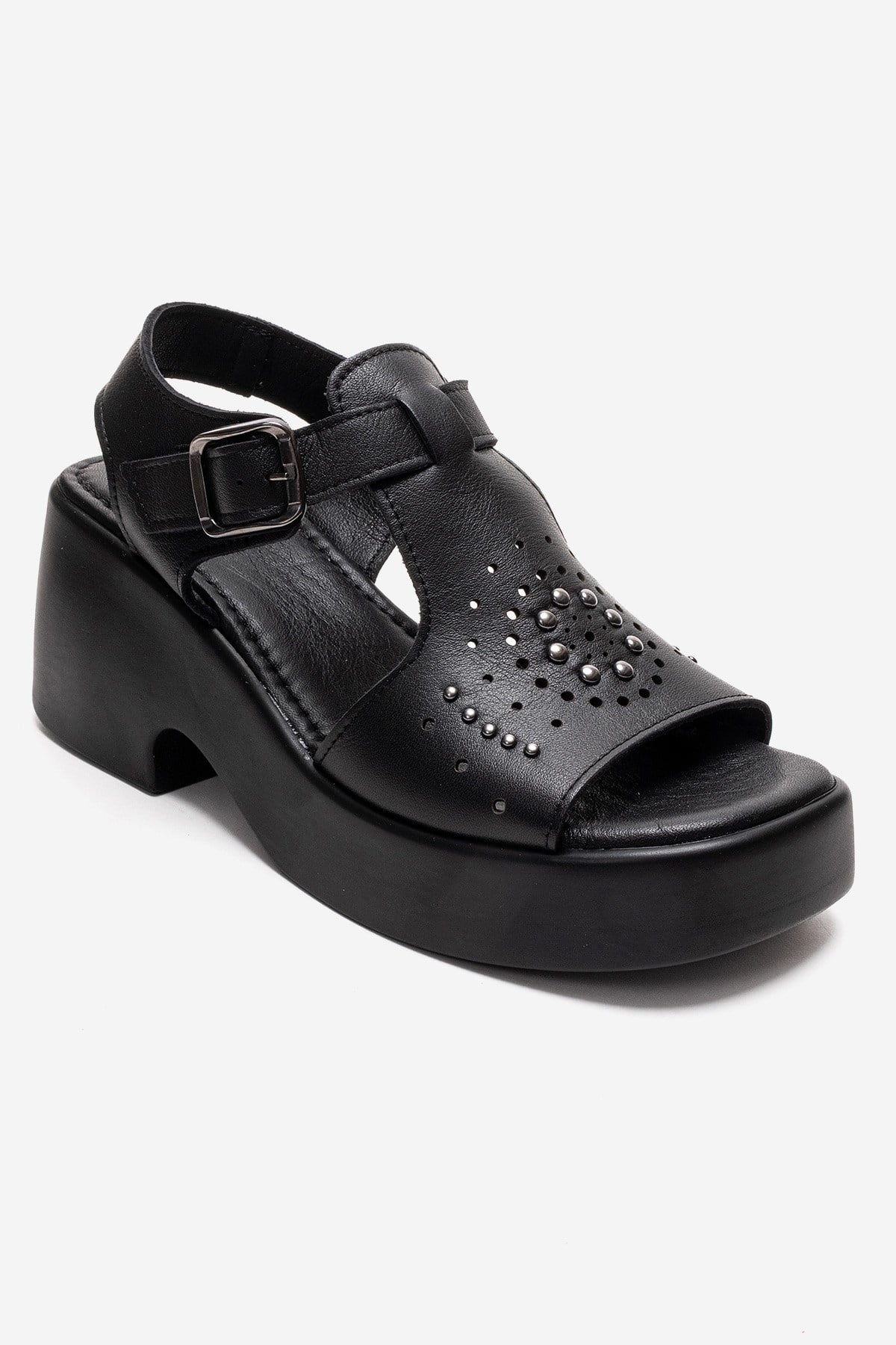 Romina - Black Genuine Leather Platform Heel Sandal (Women) - Image 3