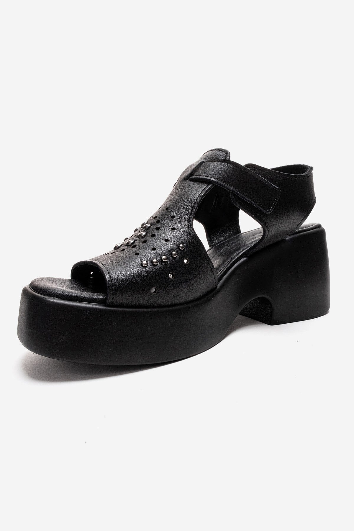 Romina - Black Genuine Leather Platform Heel Sandal (Women) - Image 6