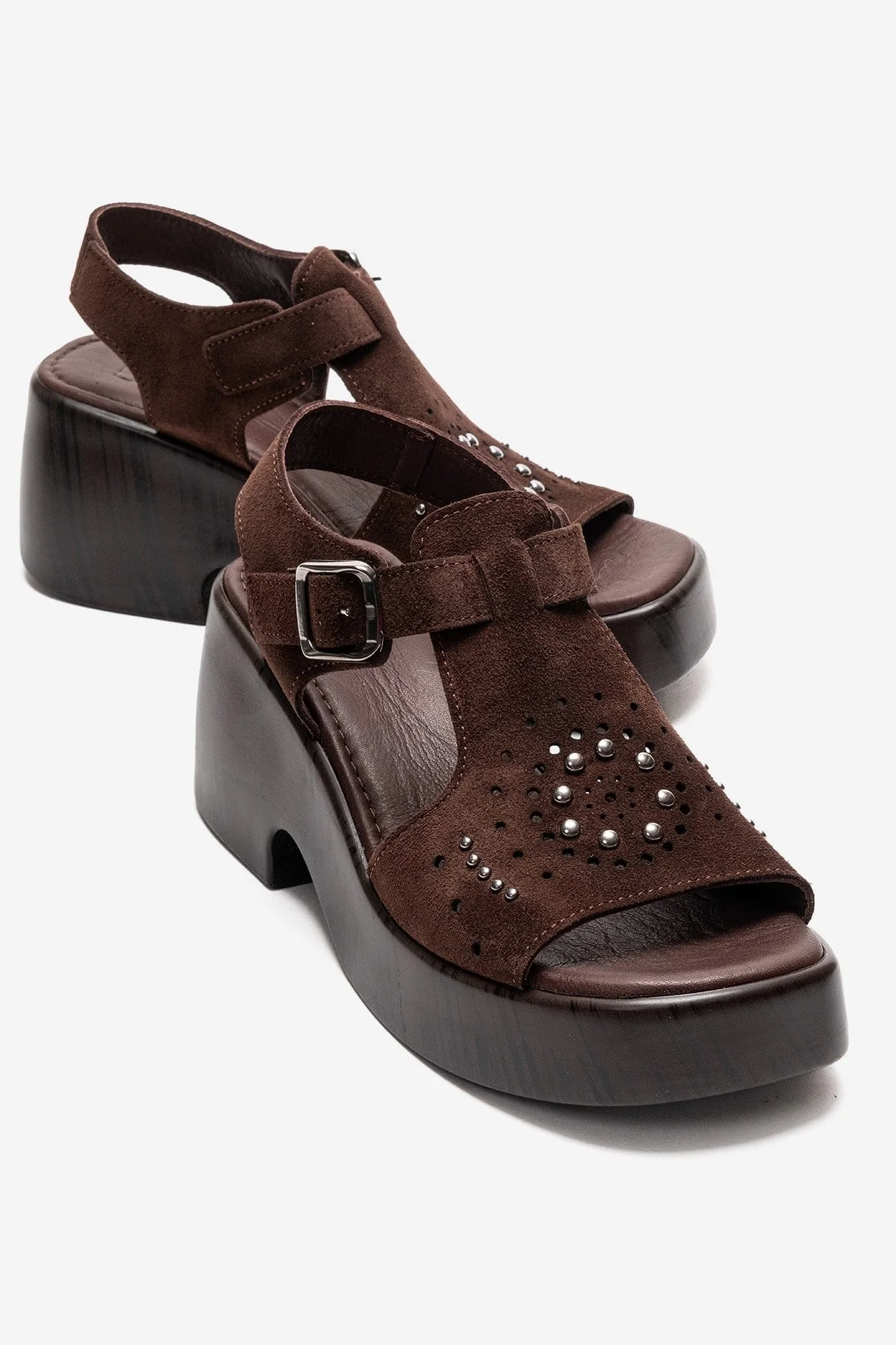 Romina - Brown Genuine Suede Leather Platform Heel Sandal (Women)