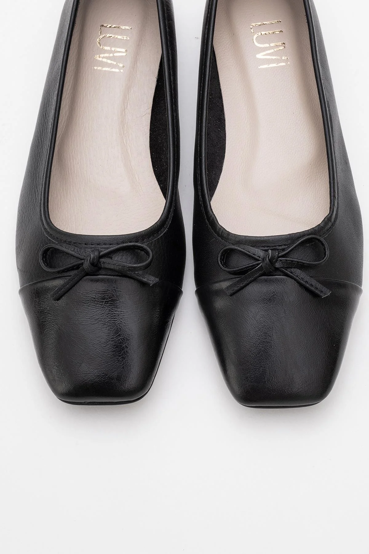 Romy - Black Genuine Leather Square-Toe Bow Ballet Flat (Women) - Image 2