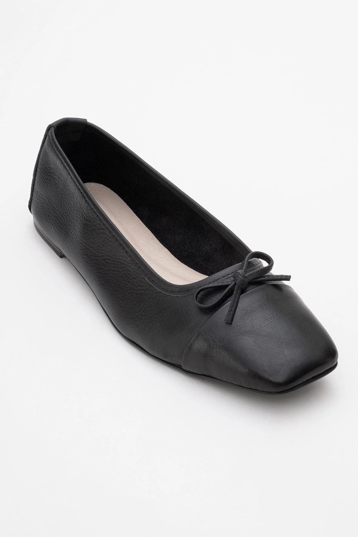 Romy - Black Genuine Leather Square-Toe Bow Ballet Flat (Women) - Image 3
