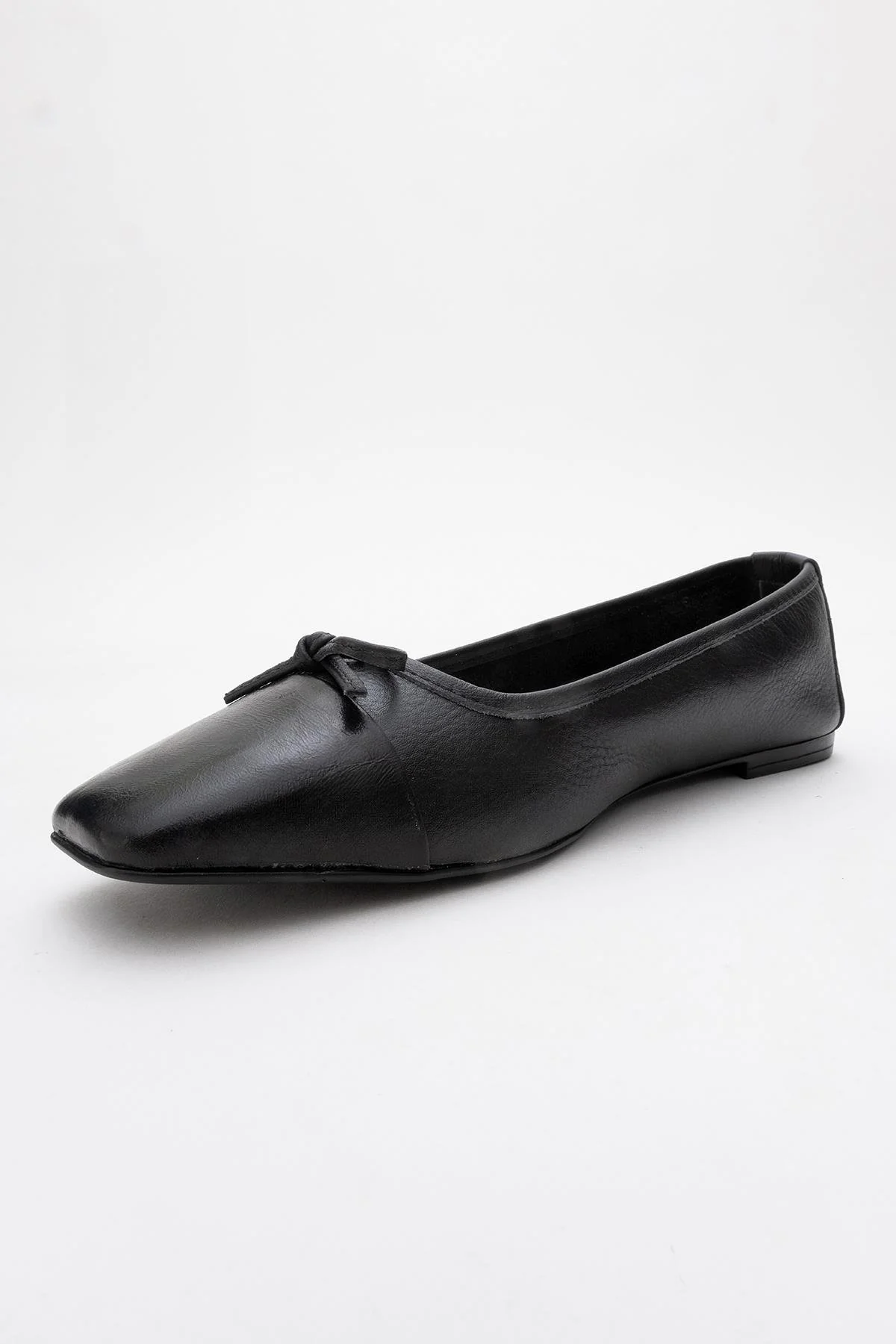 Romy - Black Genuine Leather Square-Toe Bow Ballet Flat (Women) - Image 4