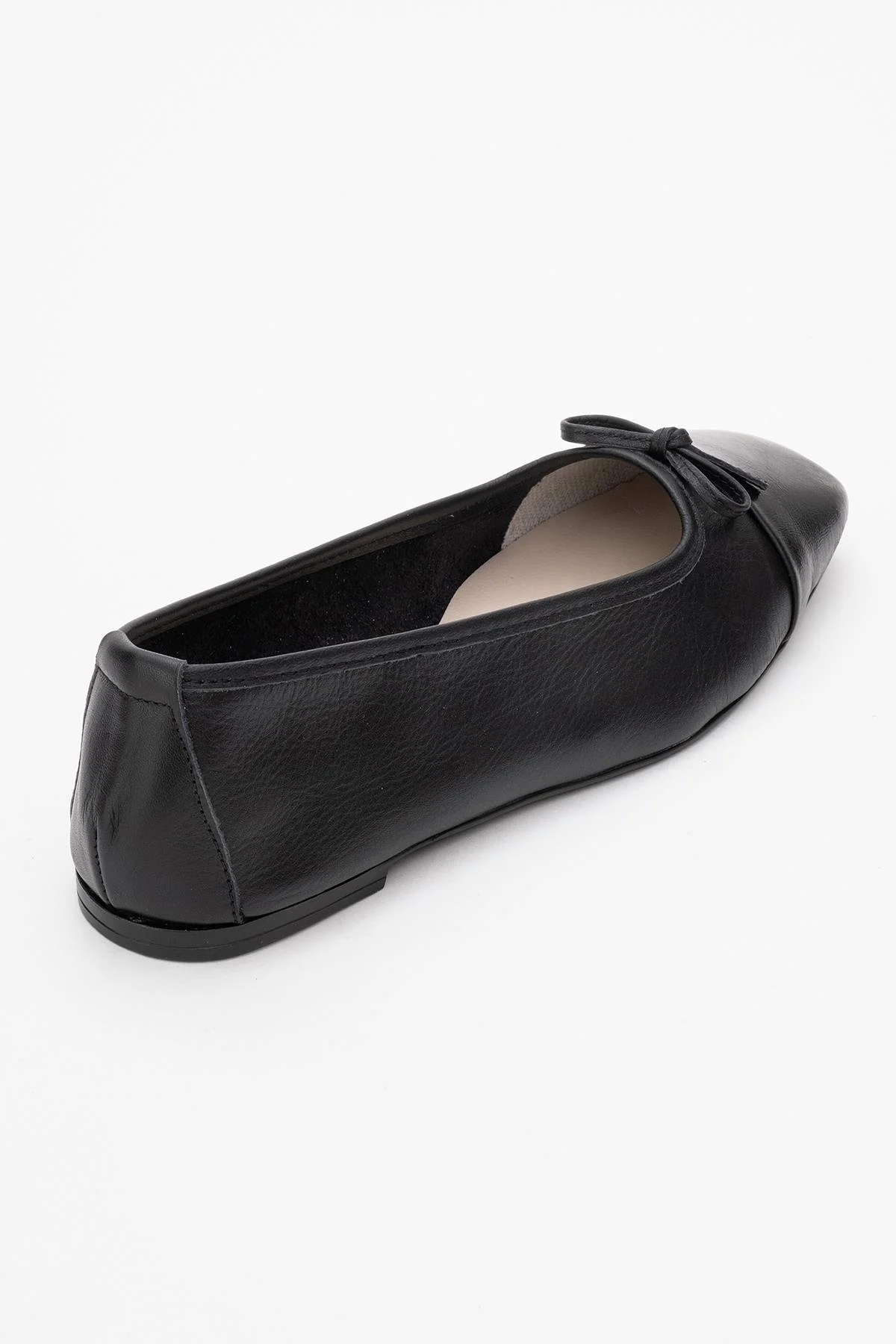 Romy - Black Genuine Leather Square-Toe Bow Ballet Flat (Women) - Image 5