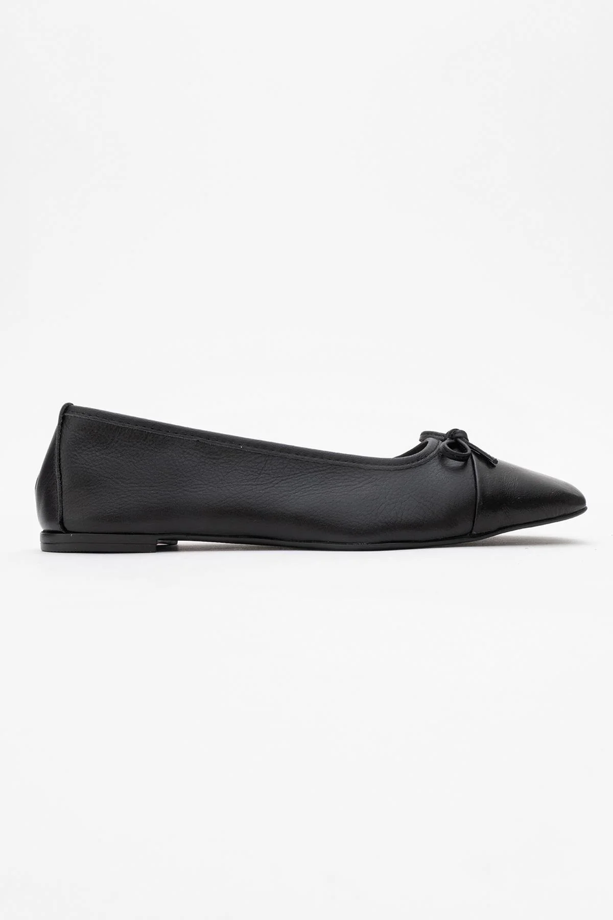 Romy - Black Genuine Leather Square-Toe Bow Ballet Flat (Women) - Image 6