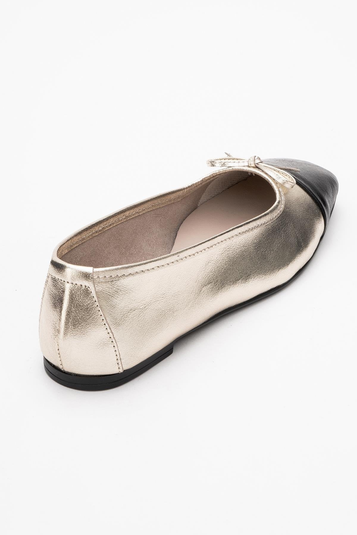 Romy - Gold-Black Genuine Leather Square Toe Bow Ballet Flat (Women) - Image 5