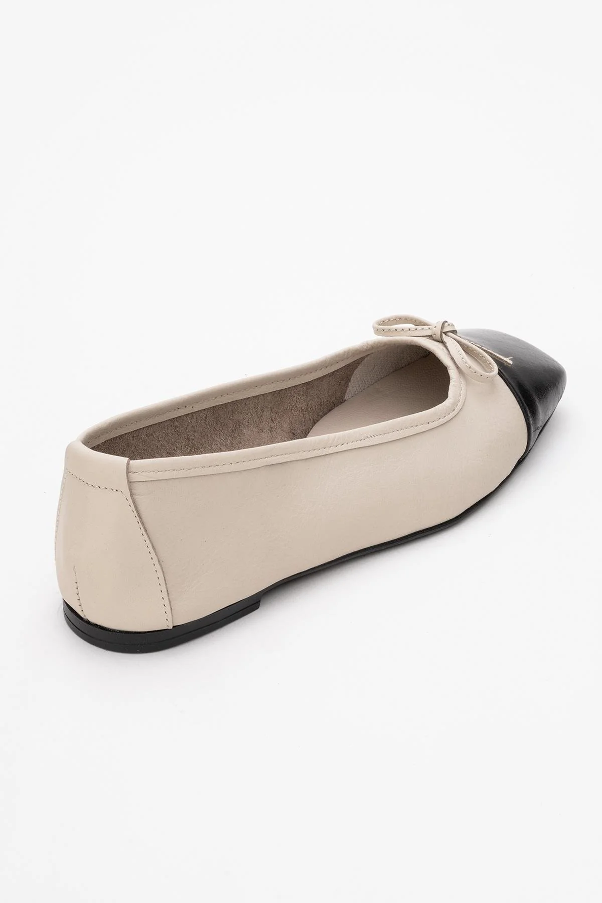 Romy - Off-White-Black Genuine Leather Square Toe Bow Ballet Flat (Women) - Image 5