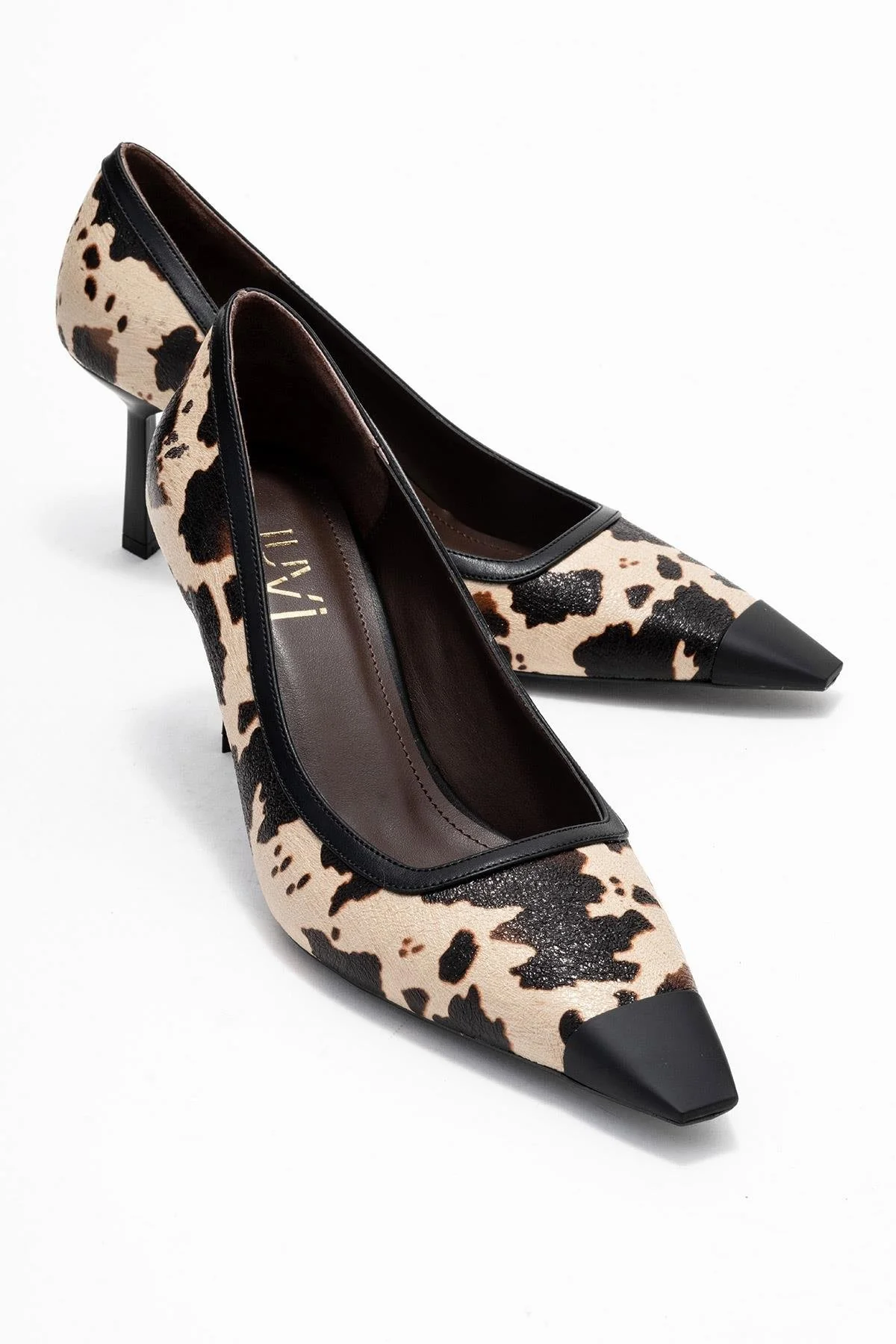 Rona - Black Beige Pattern Pointed Toe Pump (Women)