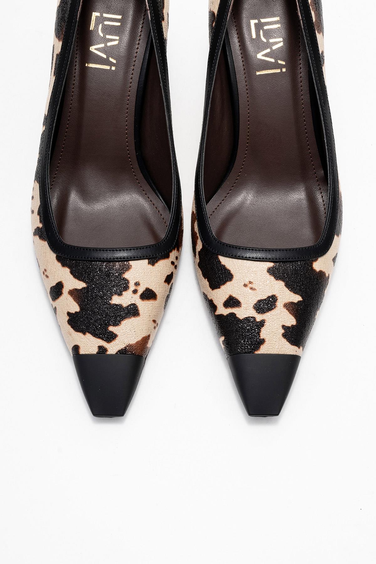 Rona - Black Beige Pattern Pointed Toe Pump (Women) - Image 2