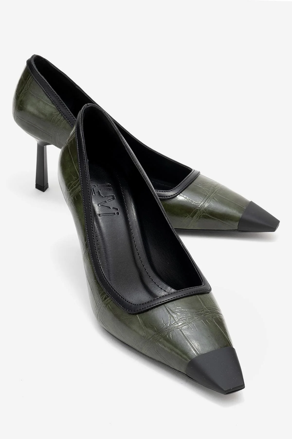 Rona - Green Printed Matte Toe Heeled Shoe (Women)