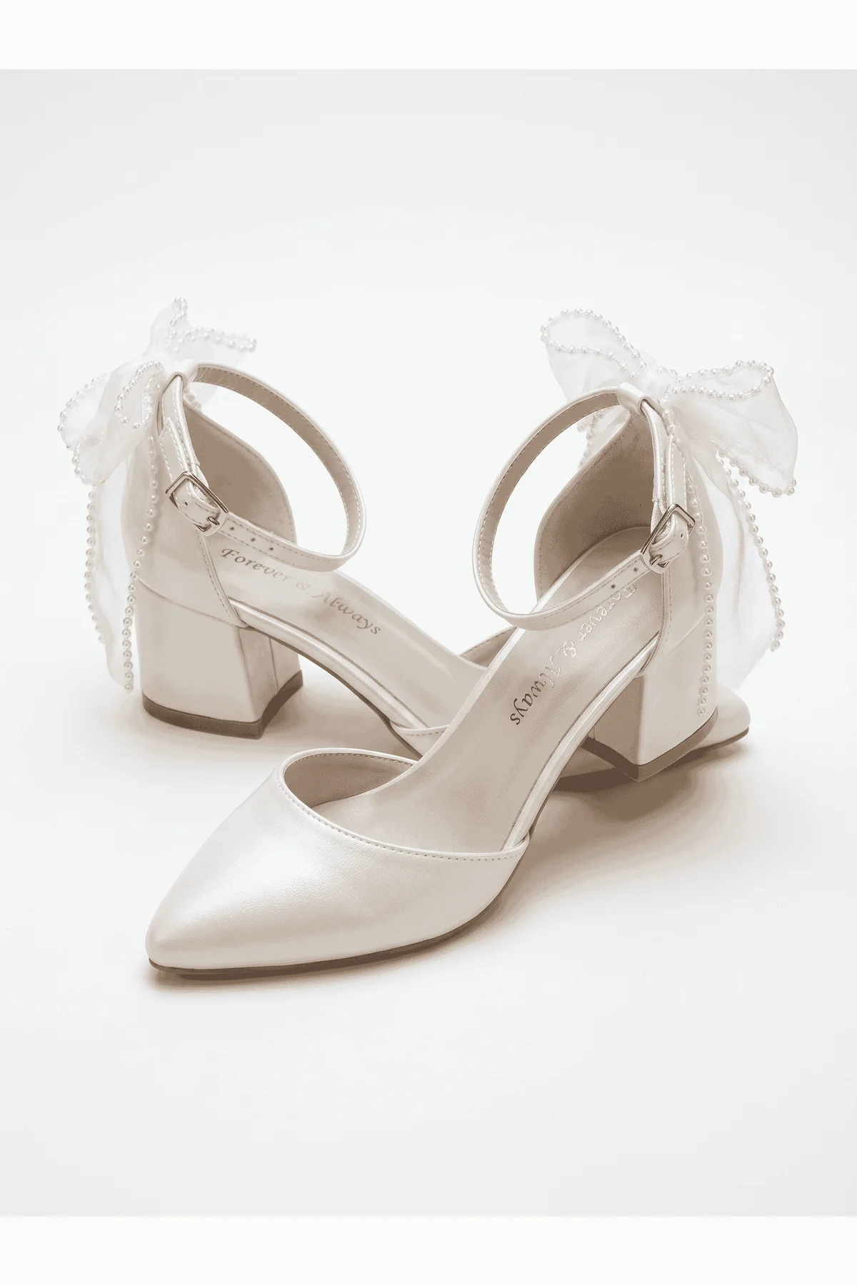 Rosavelle Pointed Toe Bow Detail Block Heel Bridal Sandals - Image 5