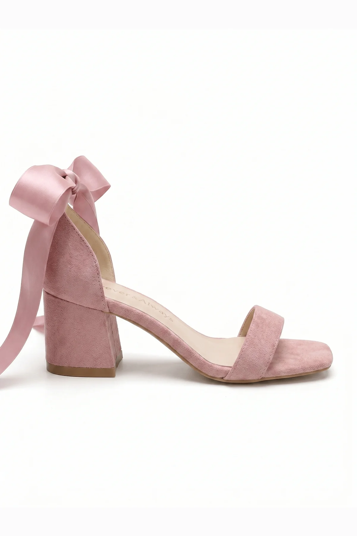Rova Dusty Pink Suede Satin Bow Block Heel Sandal - Image 2
