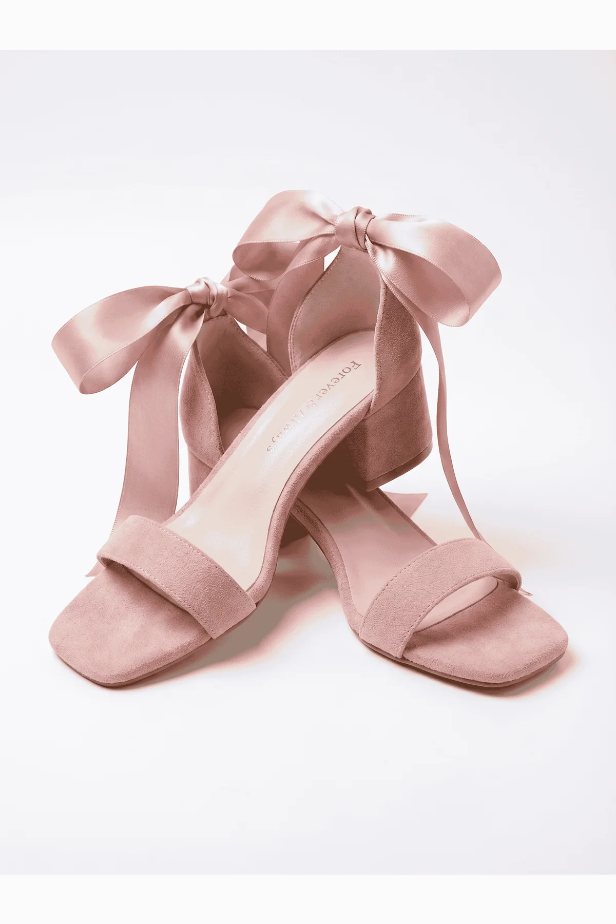 Rova Dusty Pink Suede Satin Bow Block Heel Sandal - Image 4