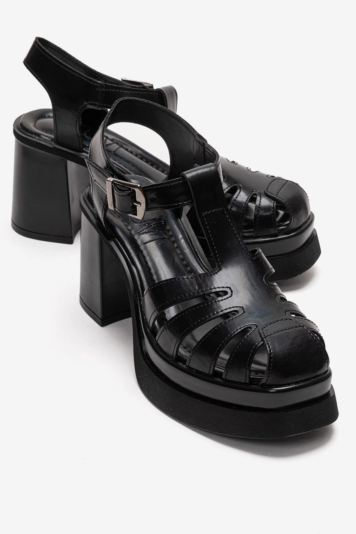 ROVENA - Black Platform Block Heel Sandal (Women)