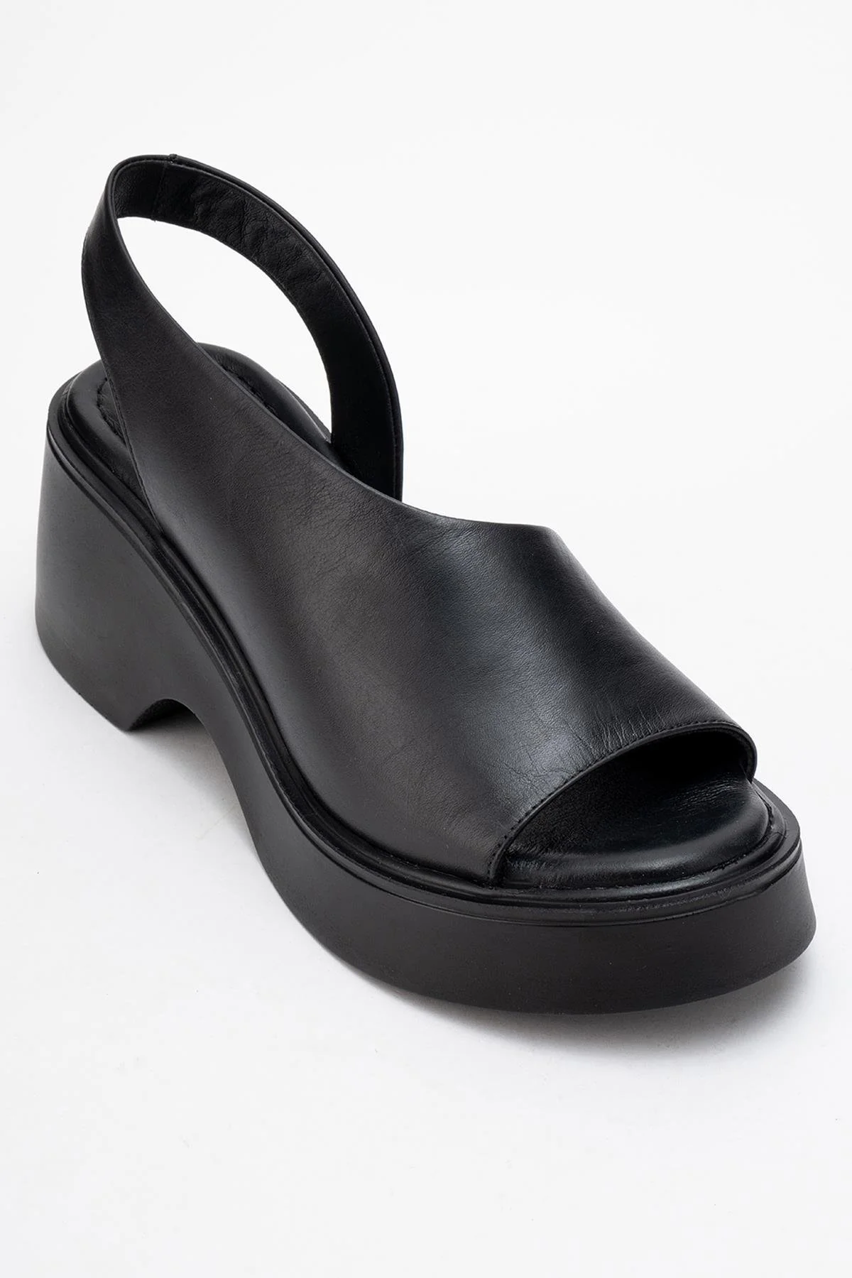 ROY - Black Leather Wedge Sandal (Women) - Image 3