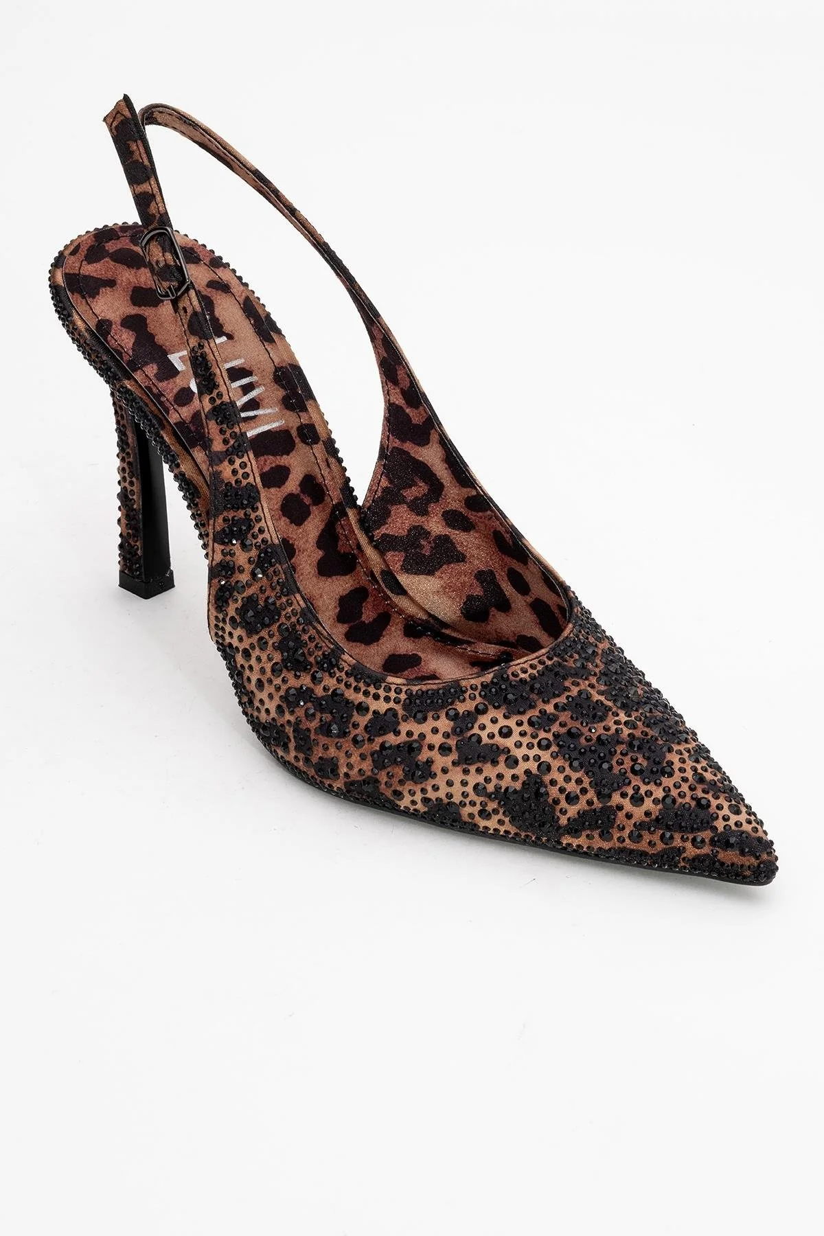 Roya - Black/Yellow Printed Satin Jeweled Pointed Toe Stiletto (Women) - Image 3