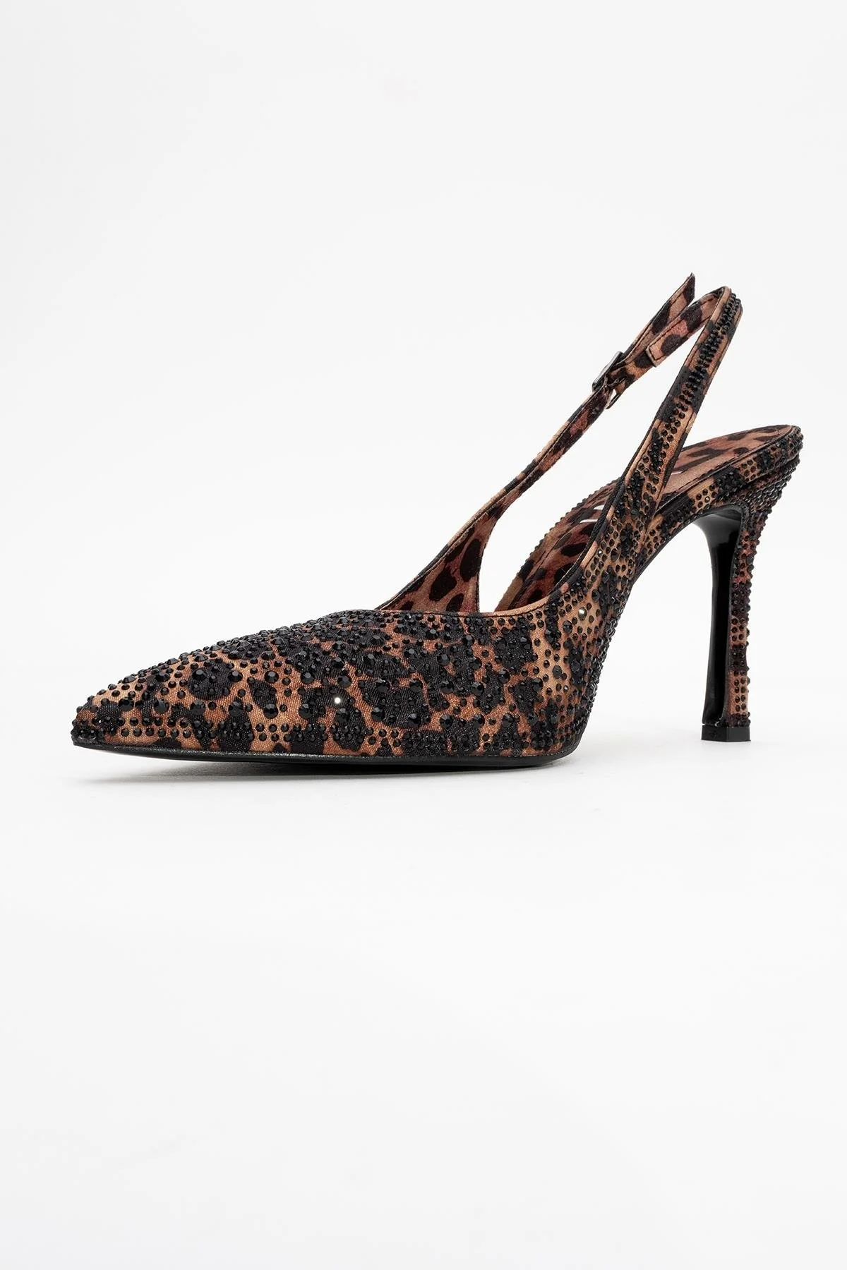 Roya - Black/Yellow Printed Satin Jeweled Pointed Toe Stiletto (Women) - Image 4