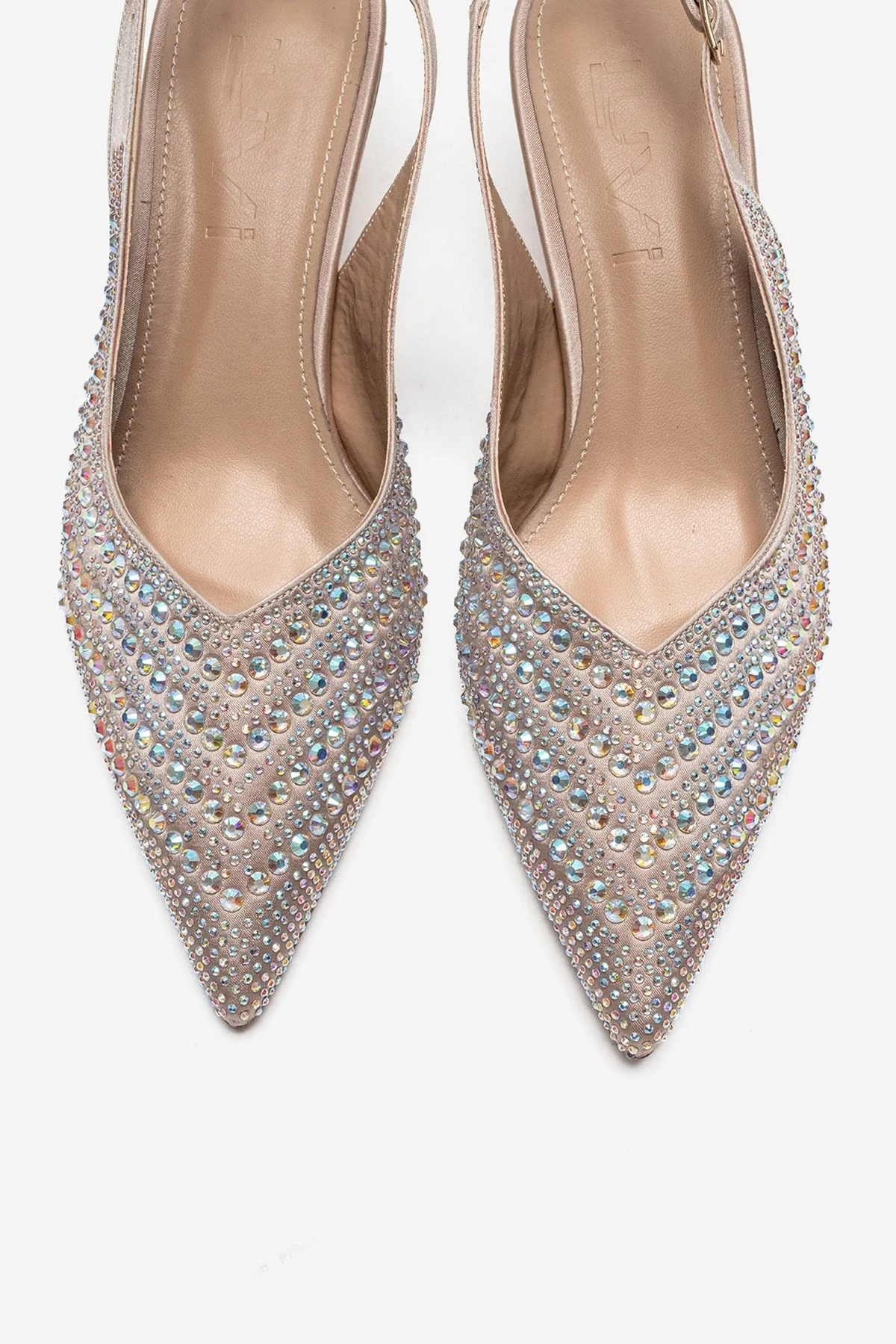 ROYALE - Beige Satin Stone-Embellished Kitten Heel Evening Shoe (Women) - Image 2
