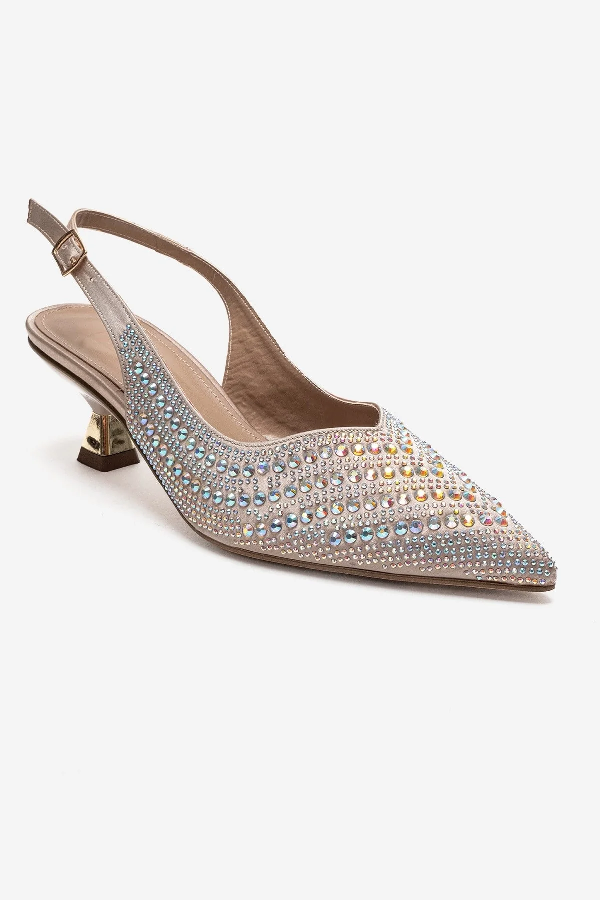 ROYALE - Beige Satin Stone-Embellished Kitten Heel Evening Shoe (Women) - Image 3