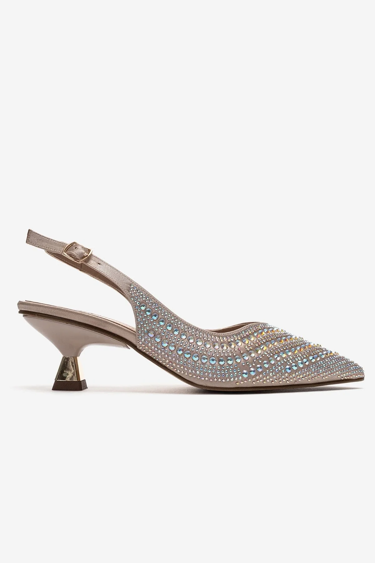 ROYALE - Beige Satin Stone-Embellished Kitten Heel Evening Shoe (Women) - Image 4
