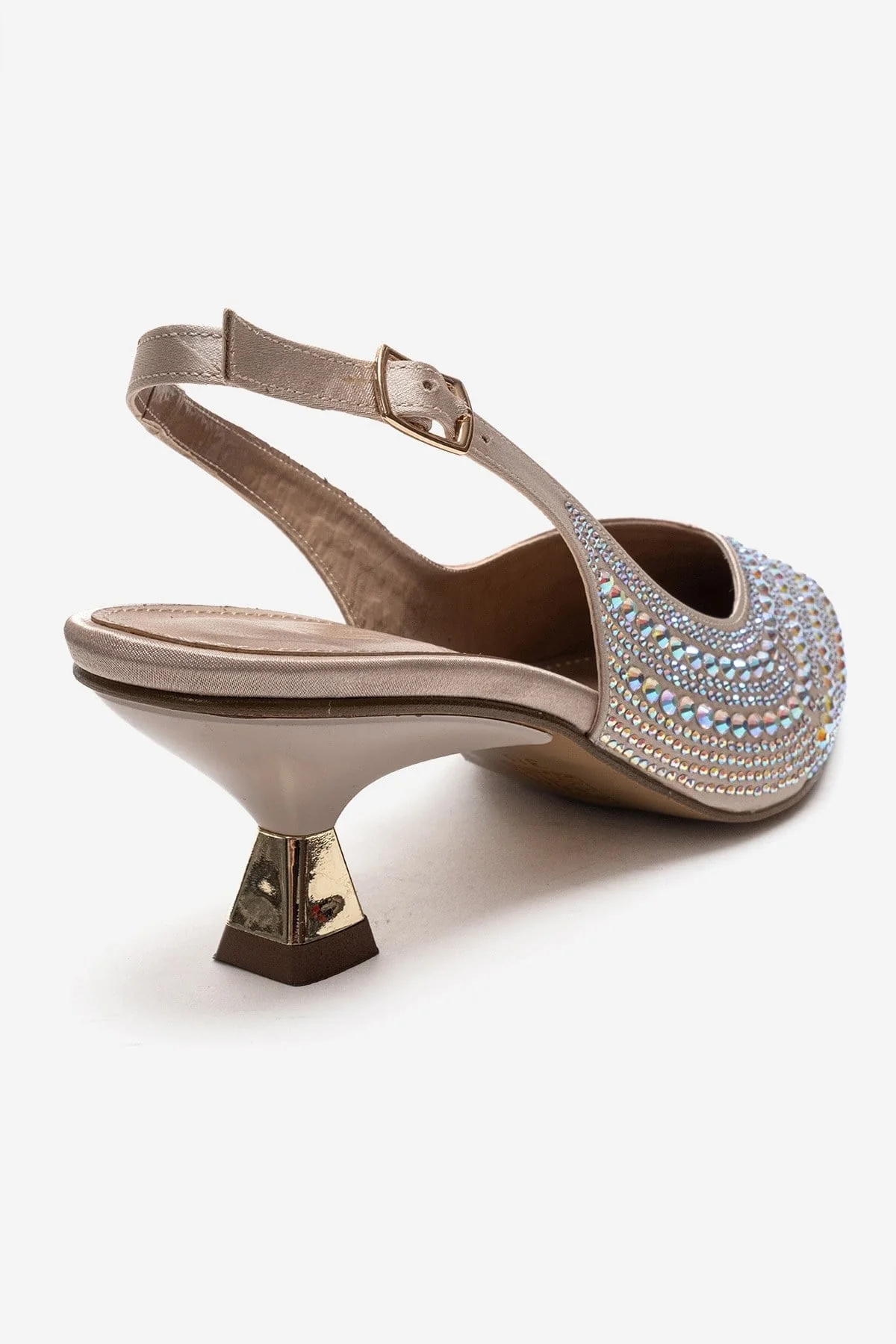 ROYALE - Beige Satin Stone-Embellished Kitten Heel Evening Shoe (Women) - Image 5
