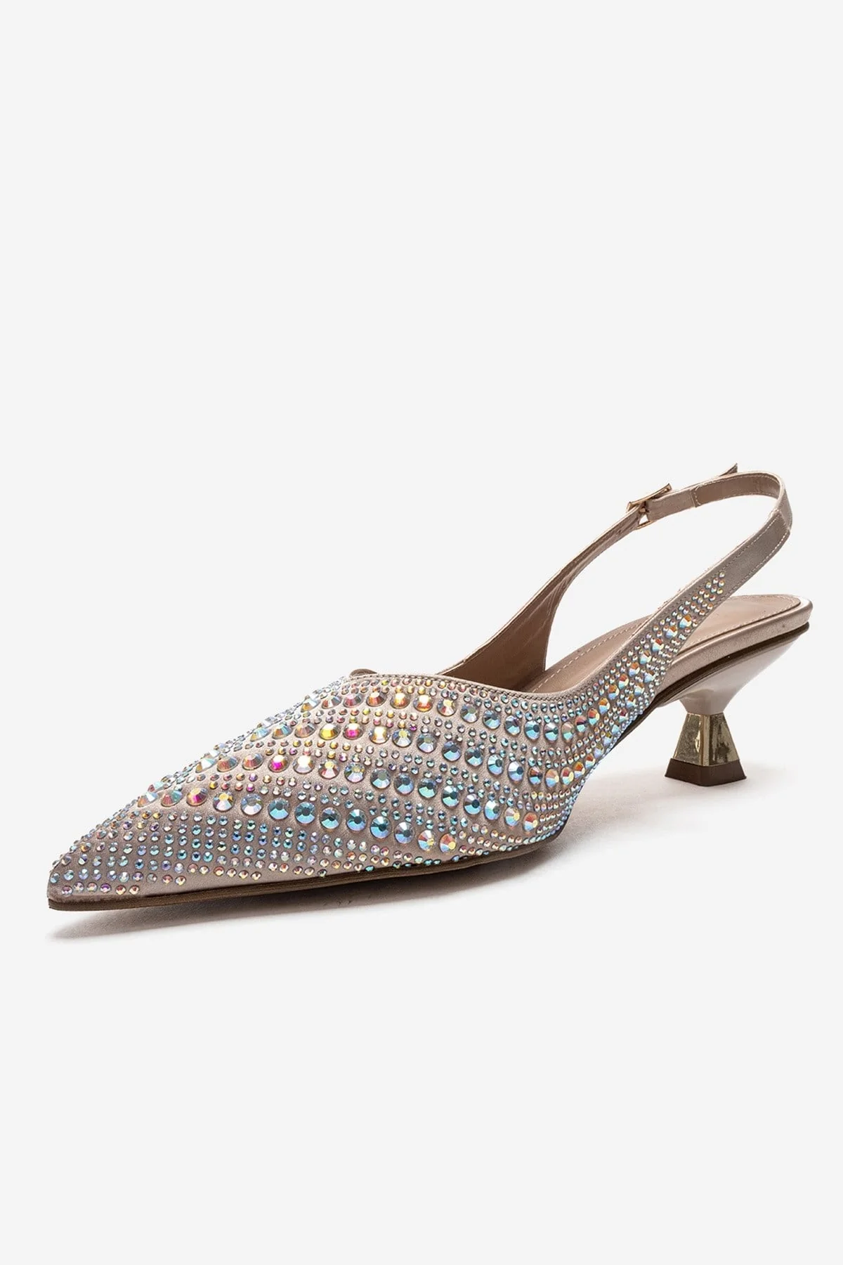 ROYALE - Beige Satin Stone-Embellished Kitten Heel Evening Shoe (Women) - Image 6
