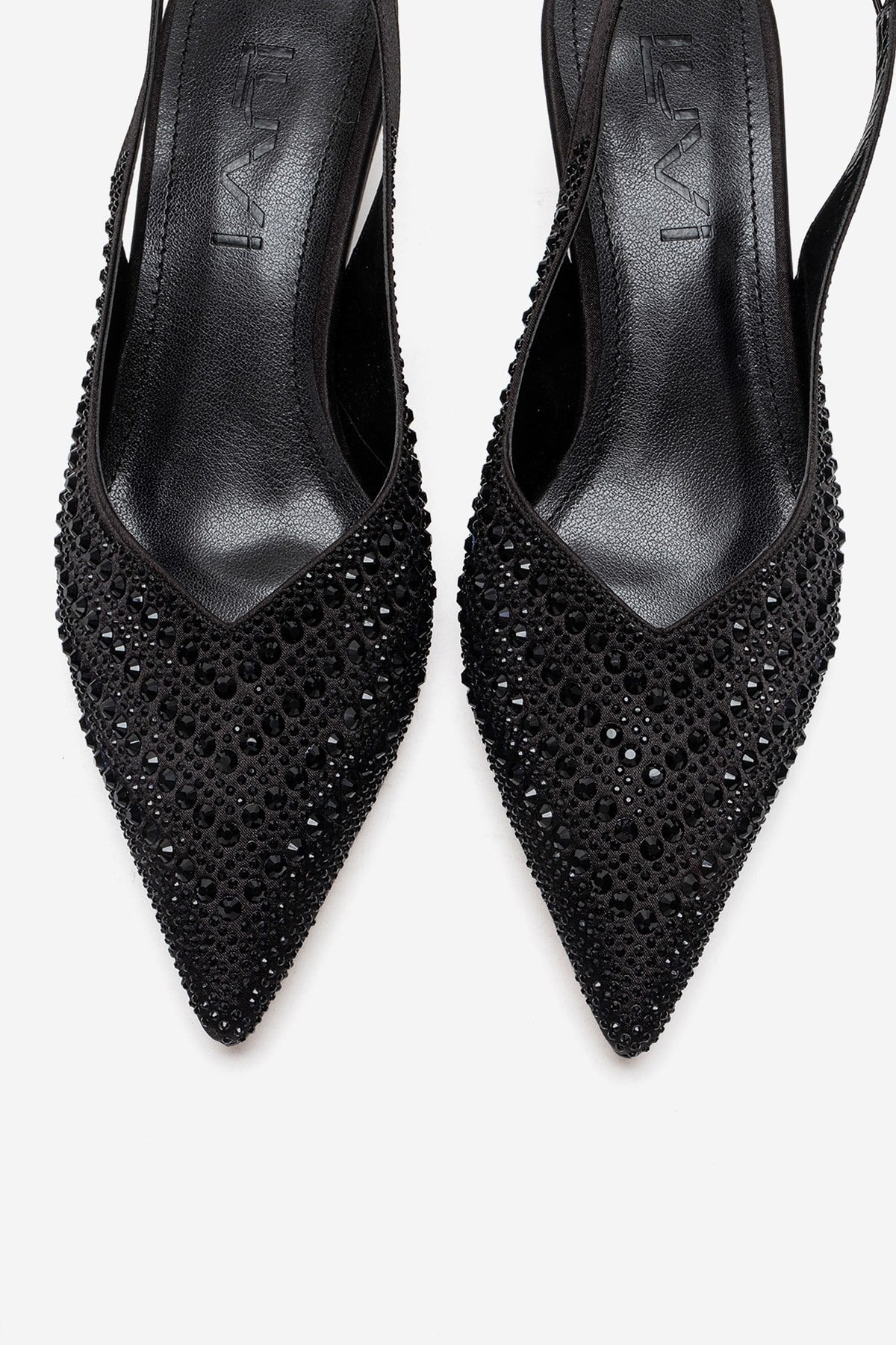 ROYALE - Black Satin Stone-Embellished Kitten Heel Evening Shoe (Women) - Image 2