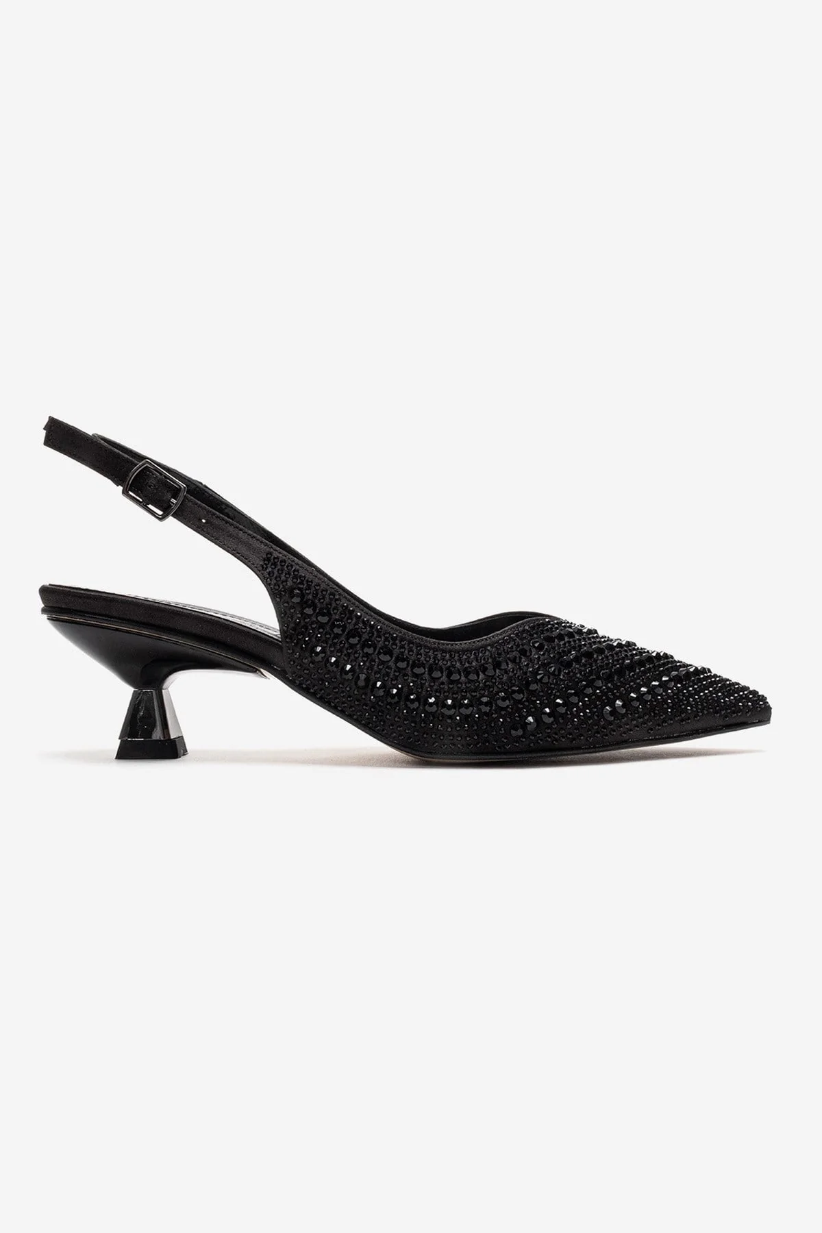 ROYALE - Black Satin Stone-Embellished Kitten Heel Evening Shoe (Women) - Image 4