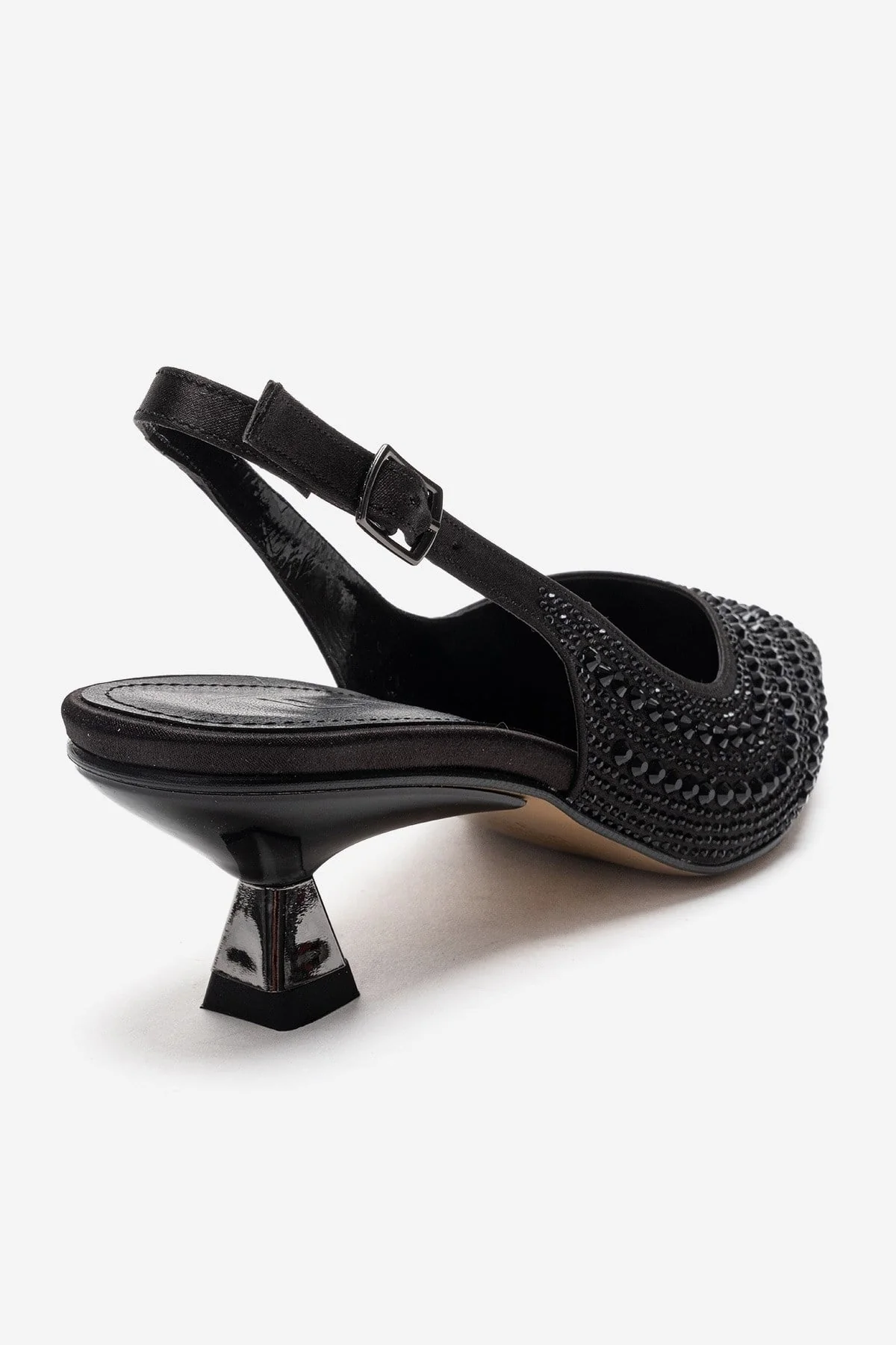 ROYALE - Black Satin Stone-Embellished Kitten Heel Evening Shoe (Women) - Image 5