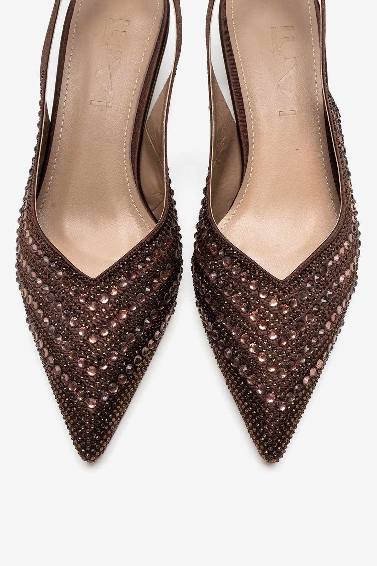ROYALE - Brown Satin Stone-Embellished Kitten Heel Evening Shoe (Women) - Image 2
