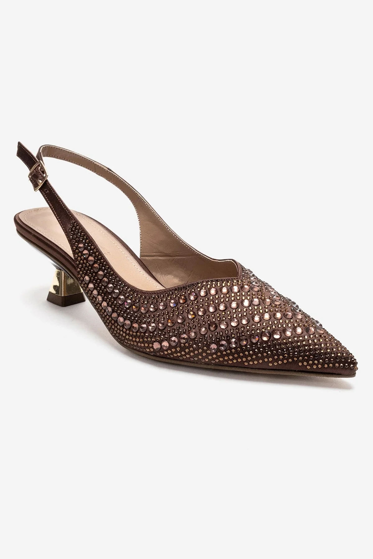 ROYALE - Brown Satin Stone-Embellished Kitten Heel Evening Shoe (Women) - Image 3