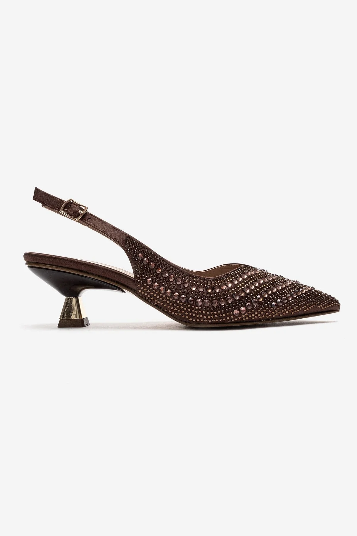 ROYALE - Brown Satin Stone-Embellished Kitten Heel Evening Shoe (Women) - Image 4